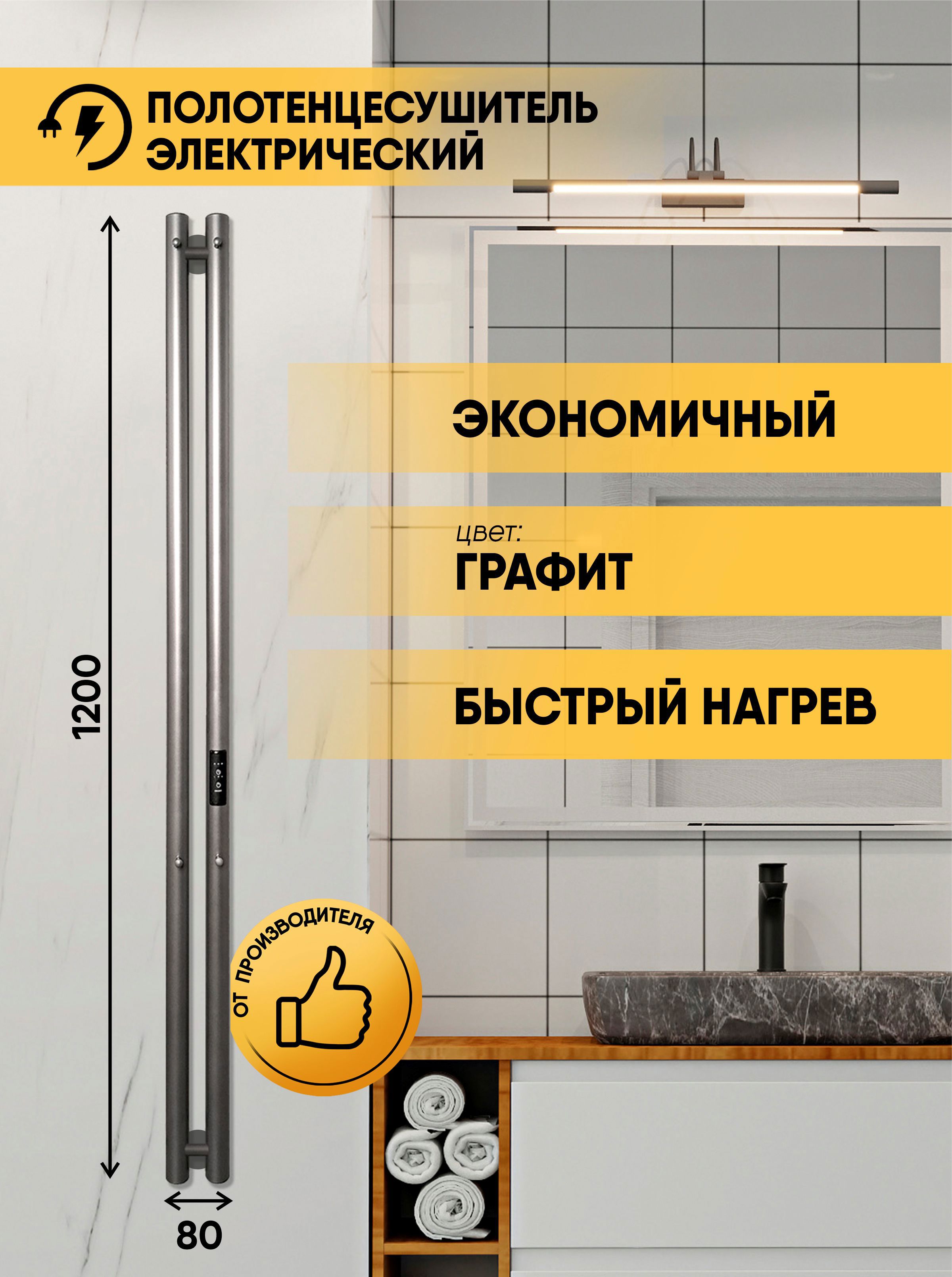 Изображение товара Электрический полотенцесушитель Indigo Style 2 82x1200 мм 65 Вт с терморегулятором