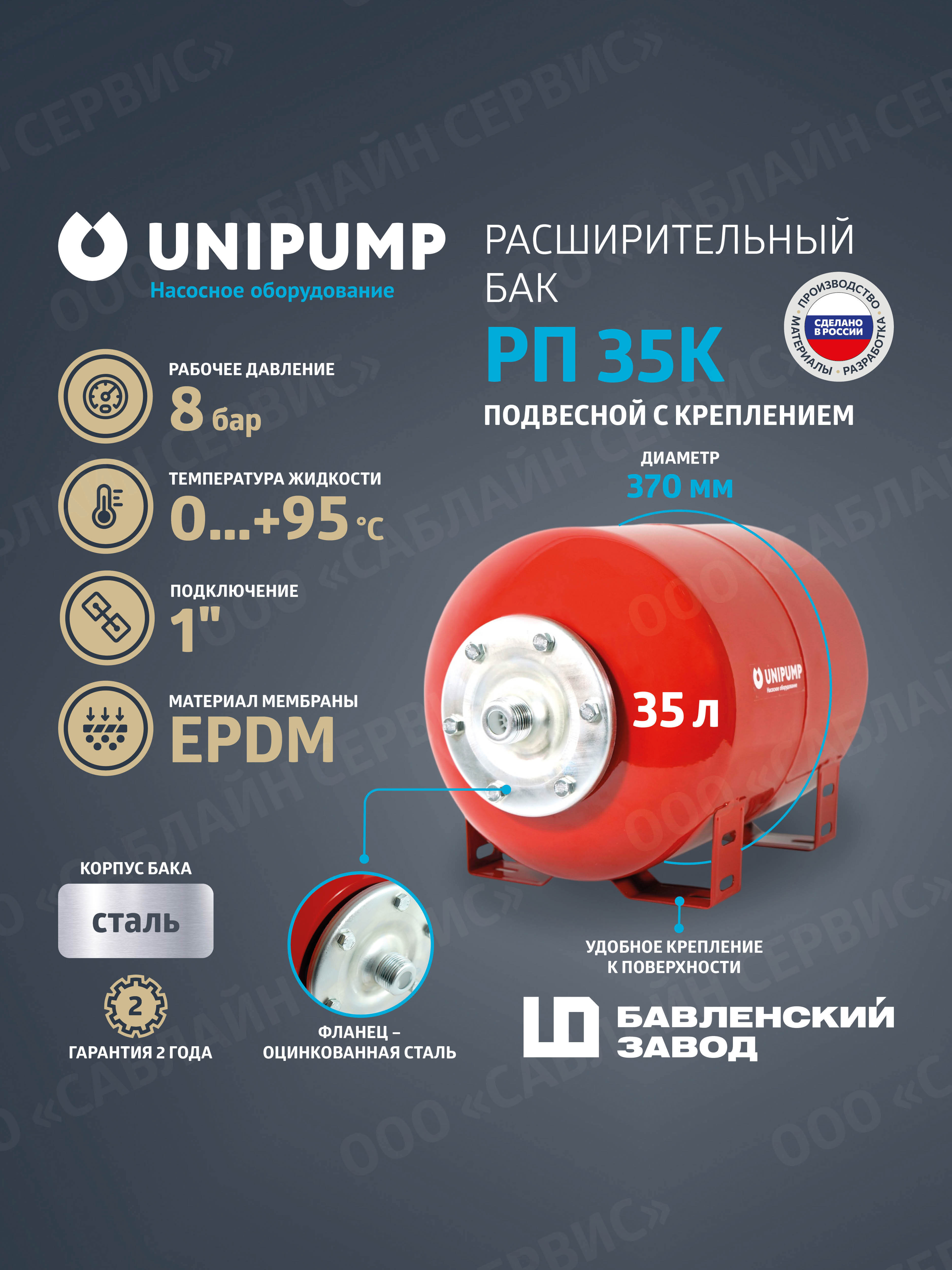 Изображение товара Расширительный бак UNIPUMP РП 35К подвесной 35 л для систем ГВС и отопления
