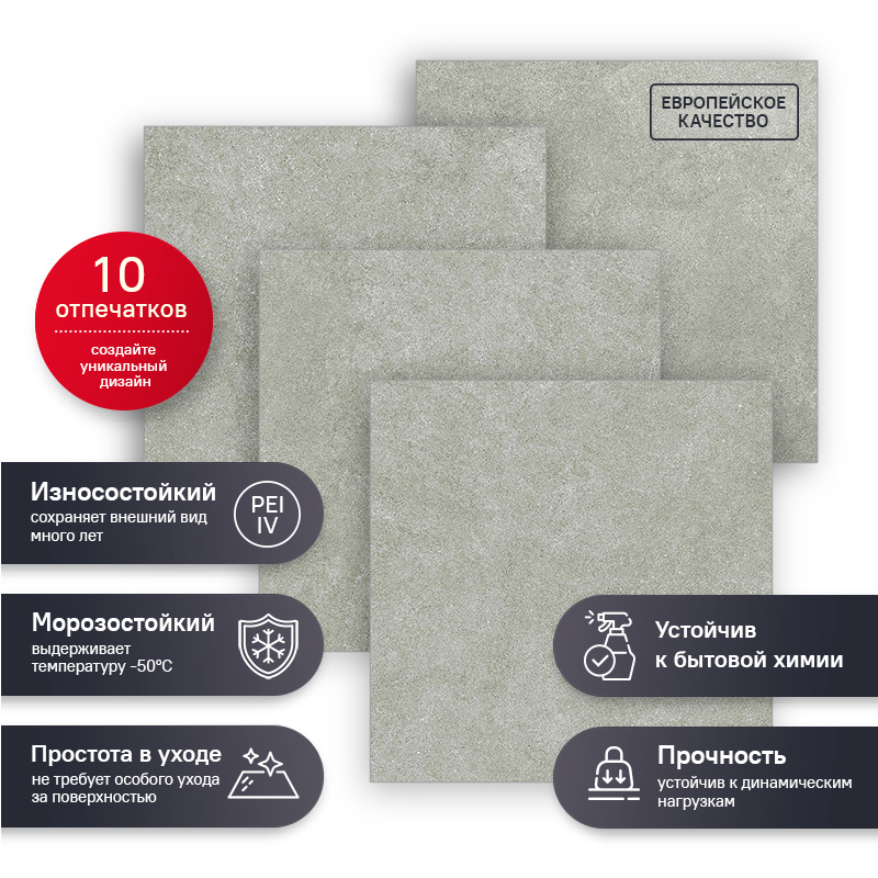 Изображение товара Керамогранит Estima Luna LN02 80x80 см 1.28 м² неполированный цвет серый, цена за упаковку