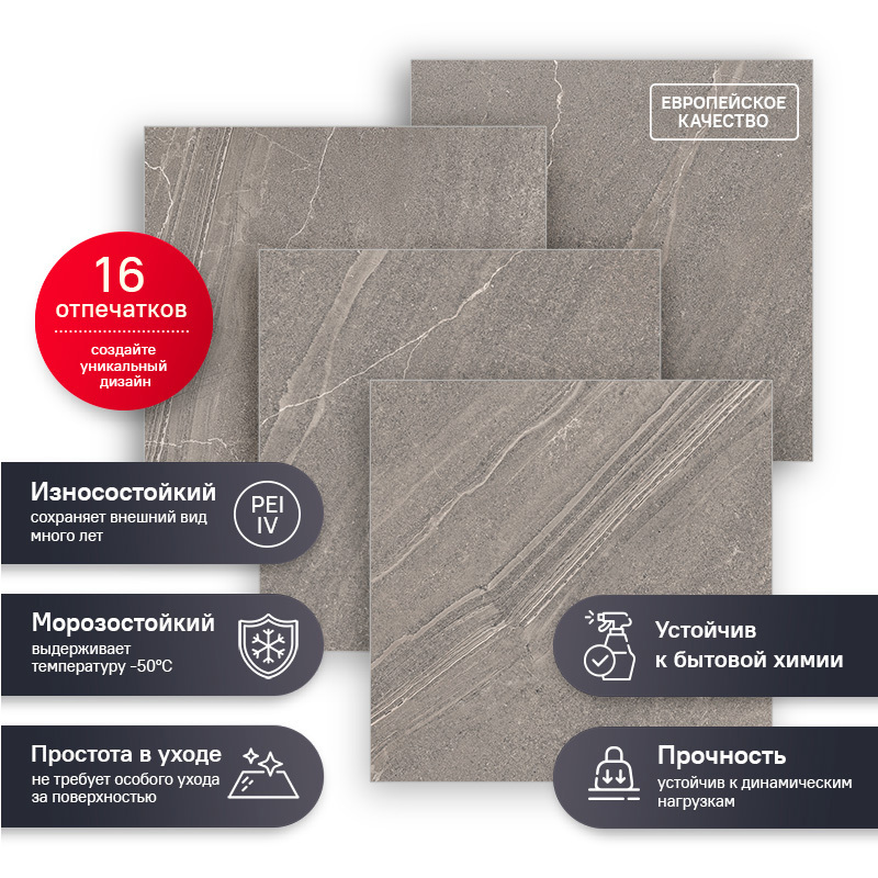 Изображение товара Керамогранит Estima Gabbro GB02 80x80 см 1.28 м² неполированный цвет серый, цена за упаковку