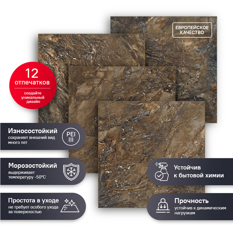 Изображение товара Керамогранит Estima Bernini BR04 80x80 см мрамор коричневый dekor 1.28м²