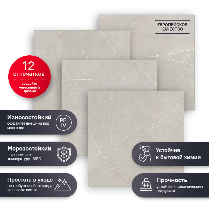 Изображение товара Керамогранит Estima Nolana NL02 80x80 см 1.28 м² неполированный цвет серый, цена за упаковку