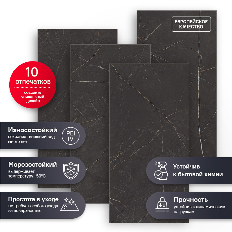 Изображение товара Керамогранит Estima Nolana NL04 60x120 см, черный, морозостойкий, PEI 4