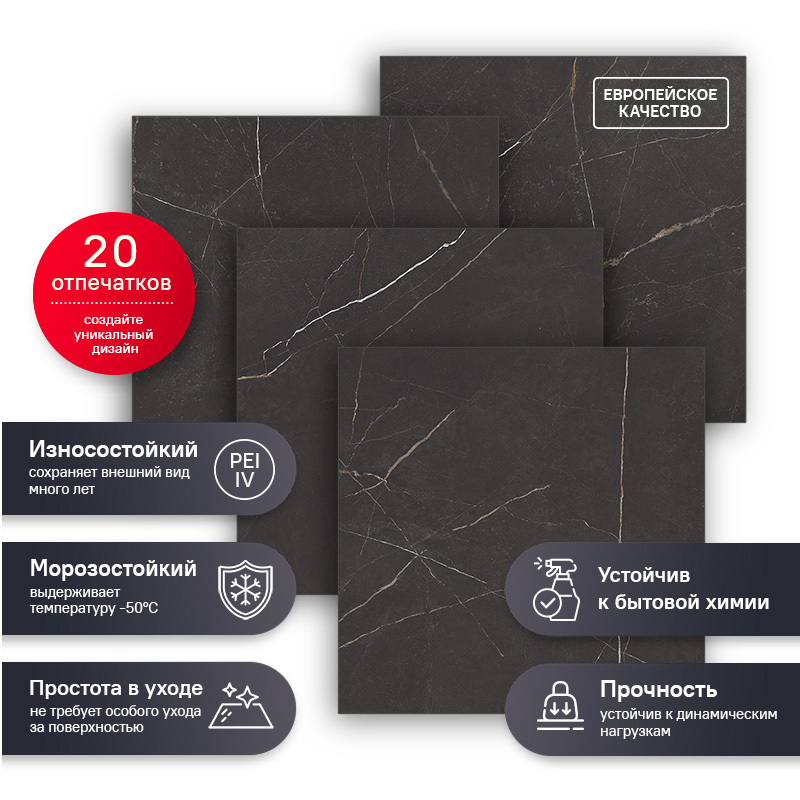 Изображение товара Керамогранит Estima Nolana NL04 60x60 см 1.44 м² неполированный цвет черный, цена за упаковку