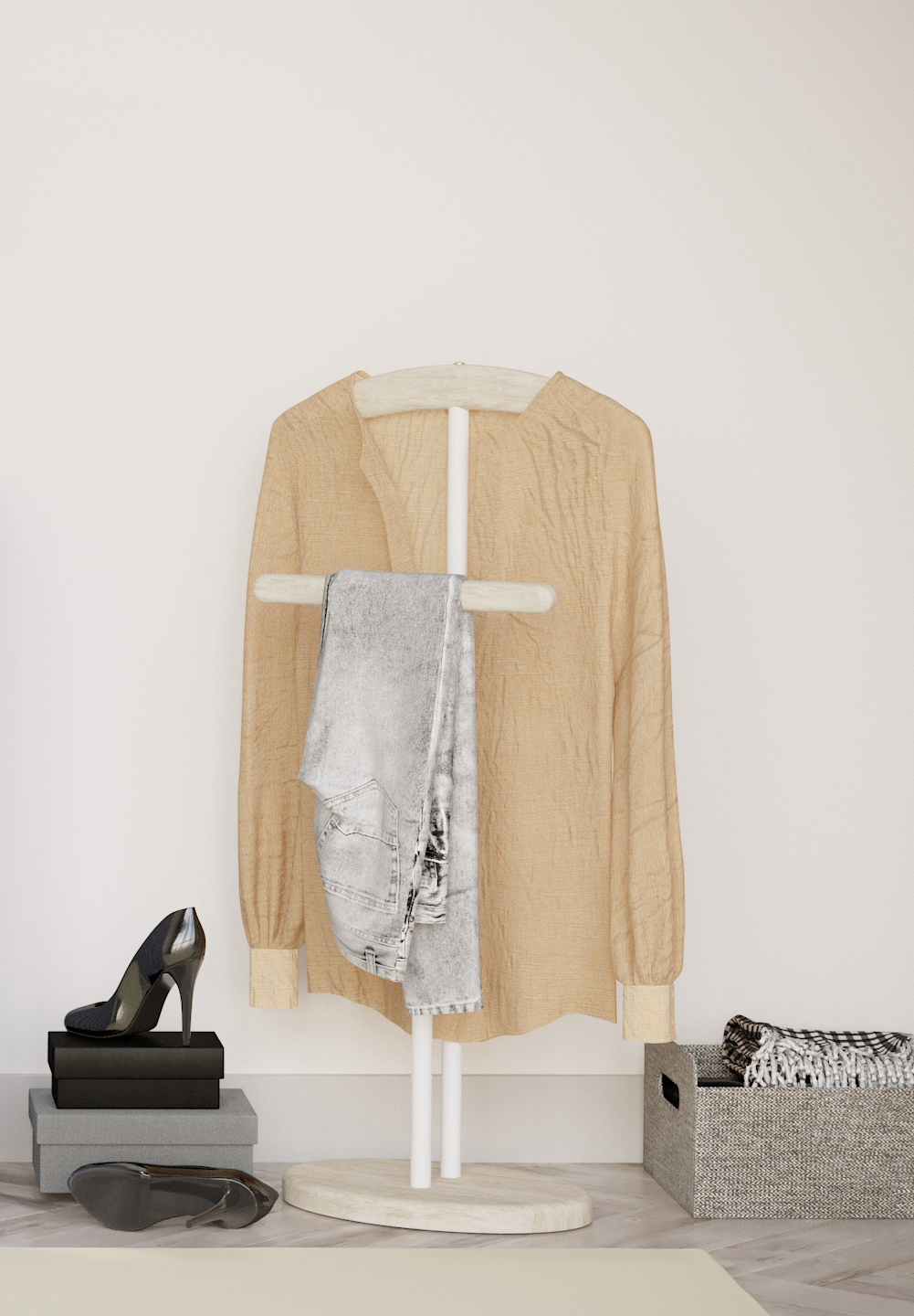 Изображение товара Напольная вешалка Калифорния МДФ белая беленый дуб компактная современная