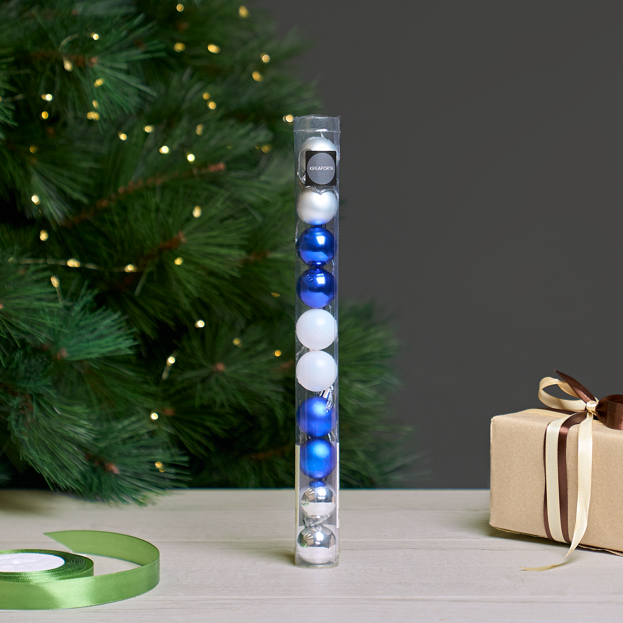Изображение товара Набор елочных шаров KREAFORTA ø3 см сине-серый 10 шт.