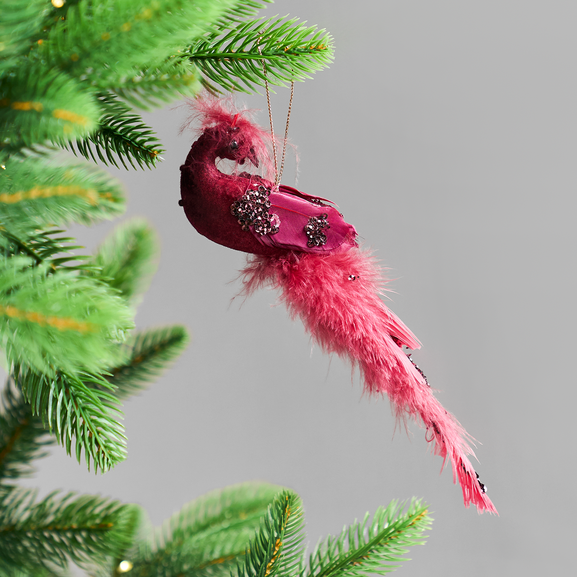 Изображение товара Украшение елочное KREAFORTA Птица 22 см розовое для праздничного декора