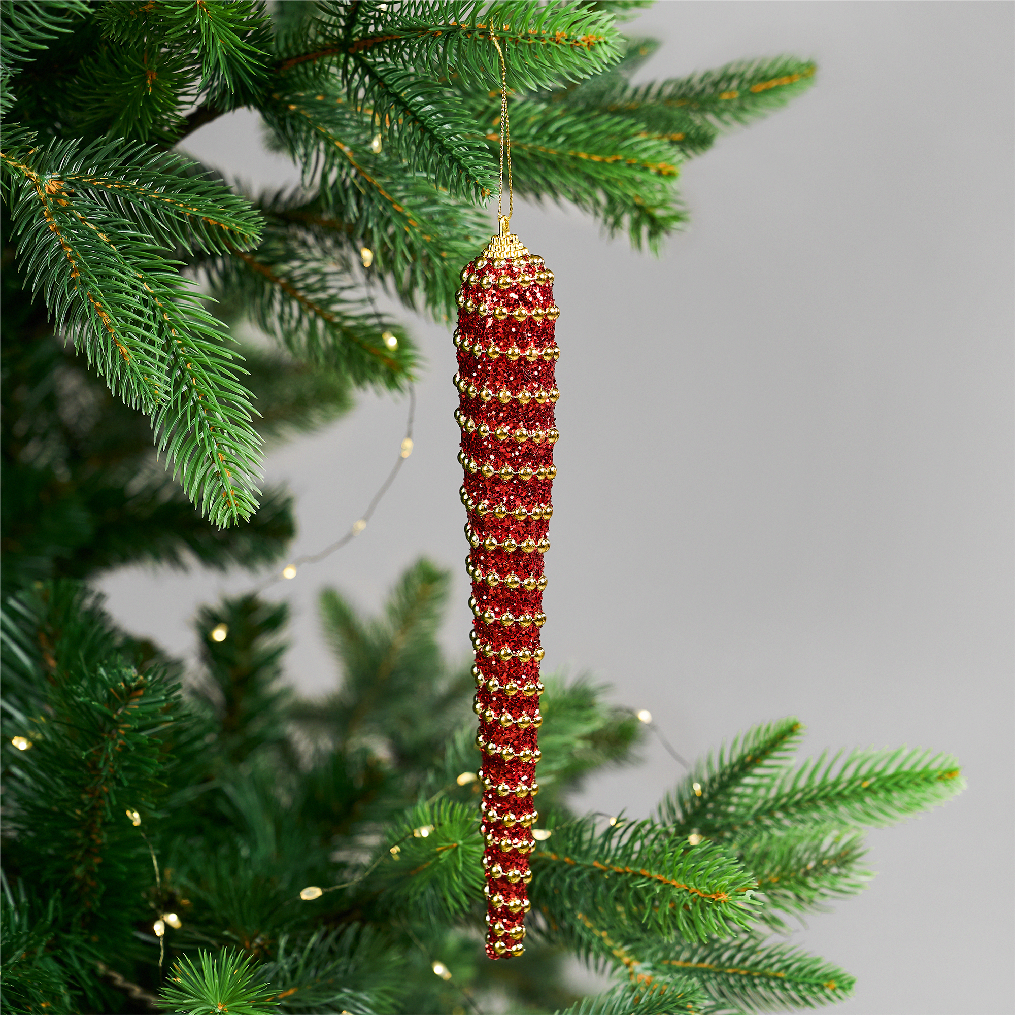 Изображение товара Декоративная сосулька 25 см красная для новогоднего декора KREAFORTA