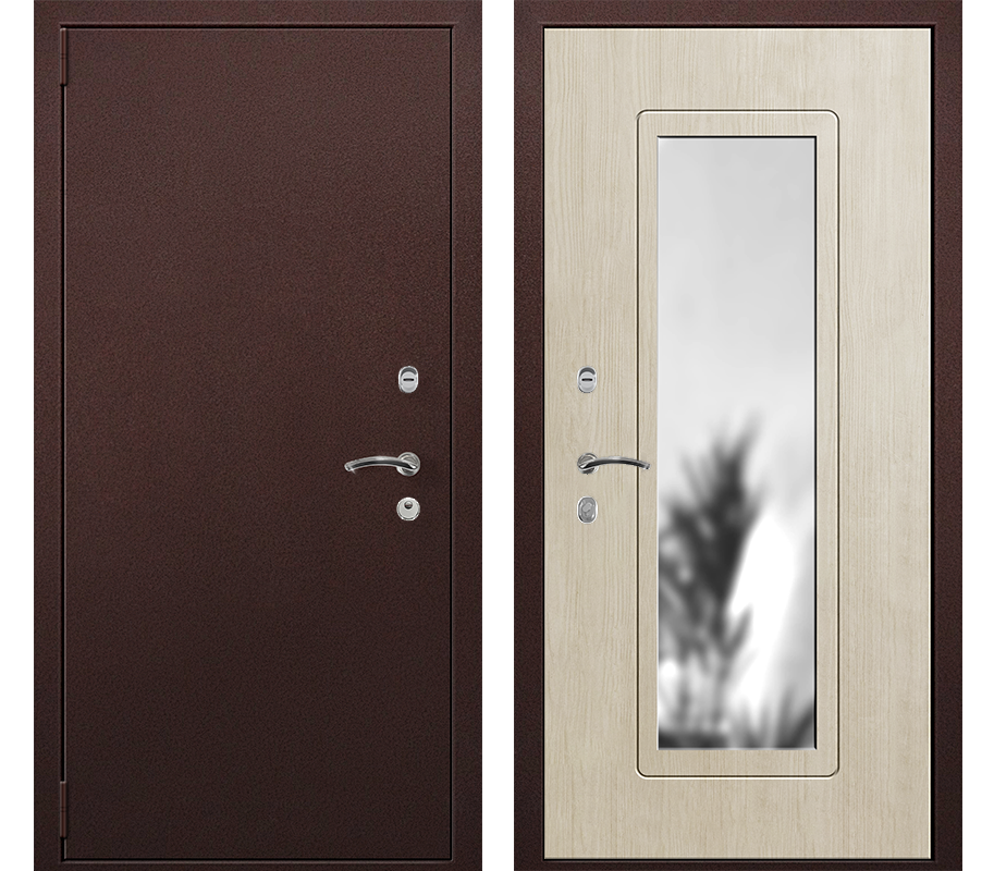Изображение товара Входная дверь Такт-Тайм Термо Лайт 4 – антик медь/дуб крафт белый с зеркалом