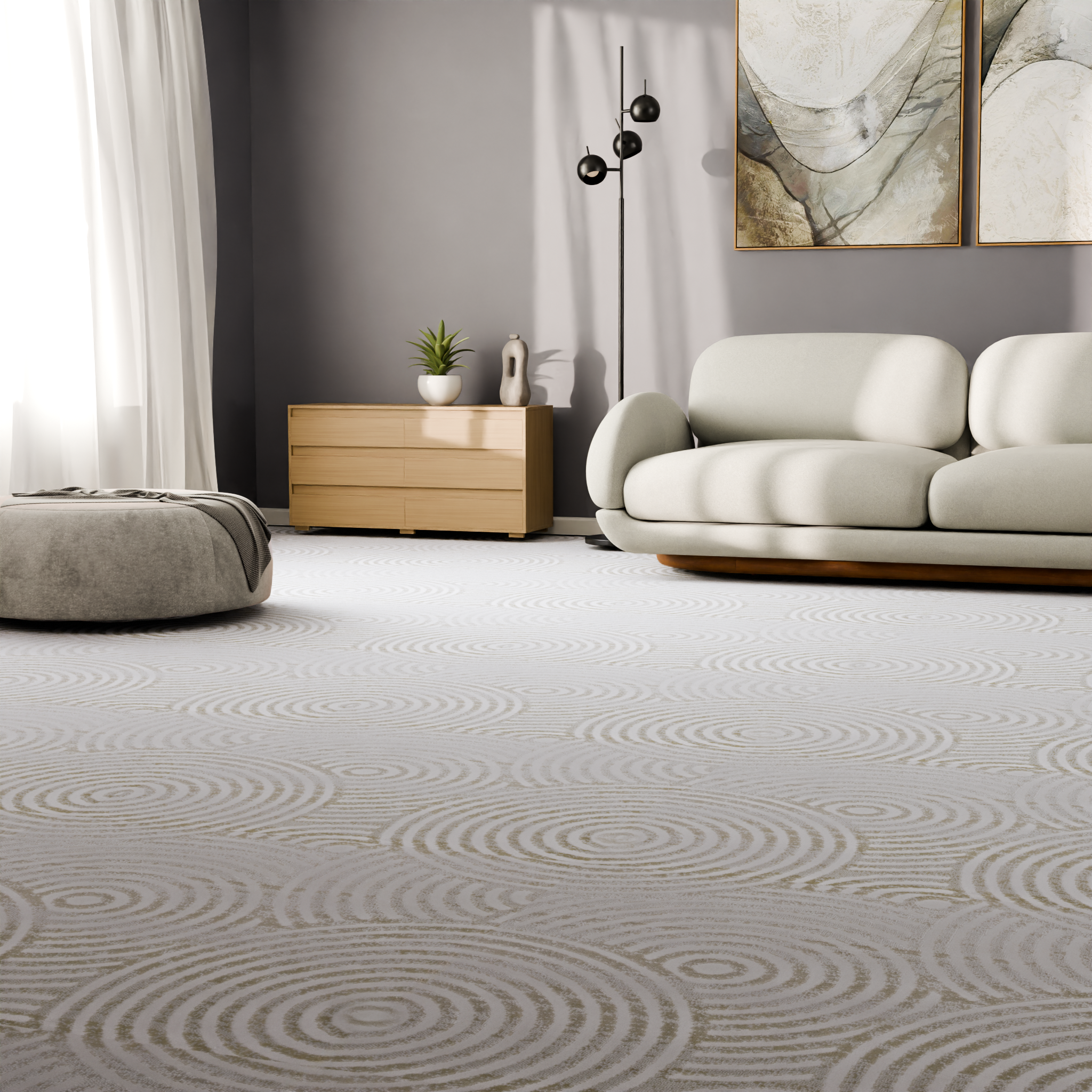 Изображение товара Ковровое покрытие "Оптимист Круги", бежевое, ширина 2 м, из полипропилена