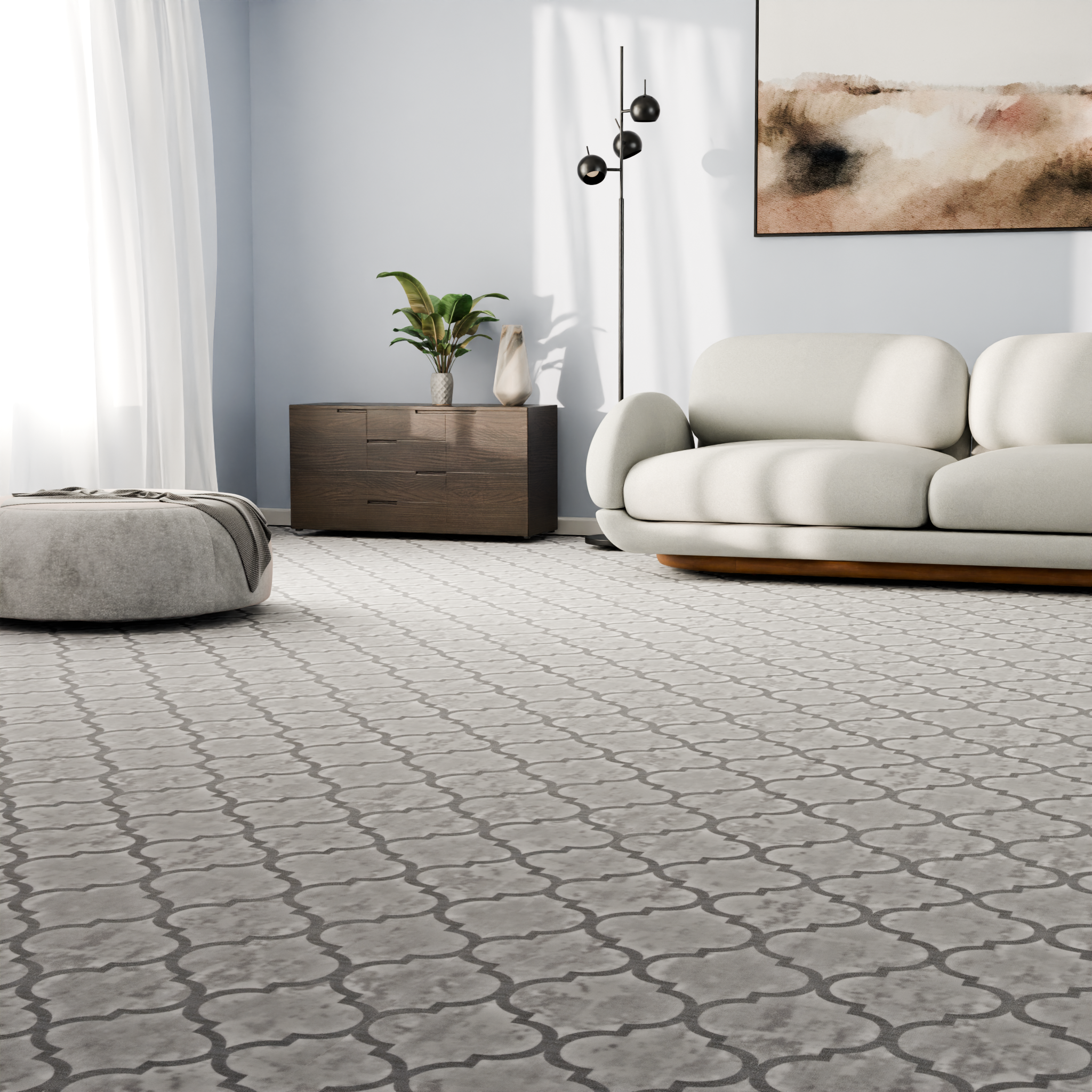 Изображение товара Ковровое покрытие Sidney 2 м серый с геометрическим рисунком Роялтафт