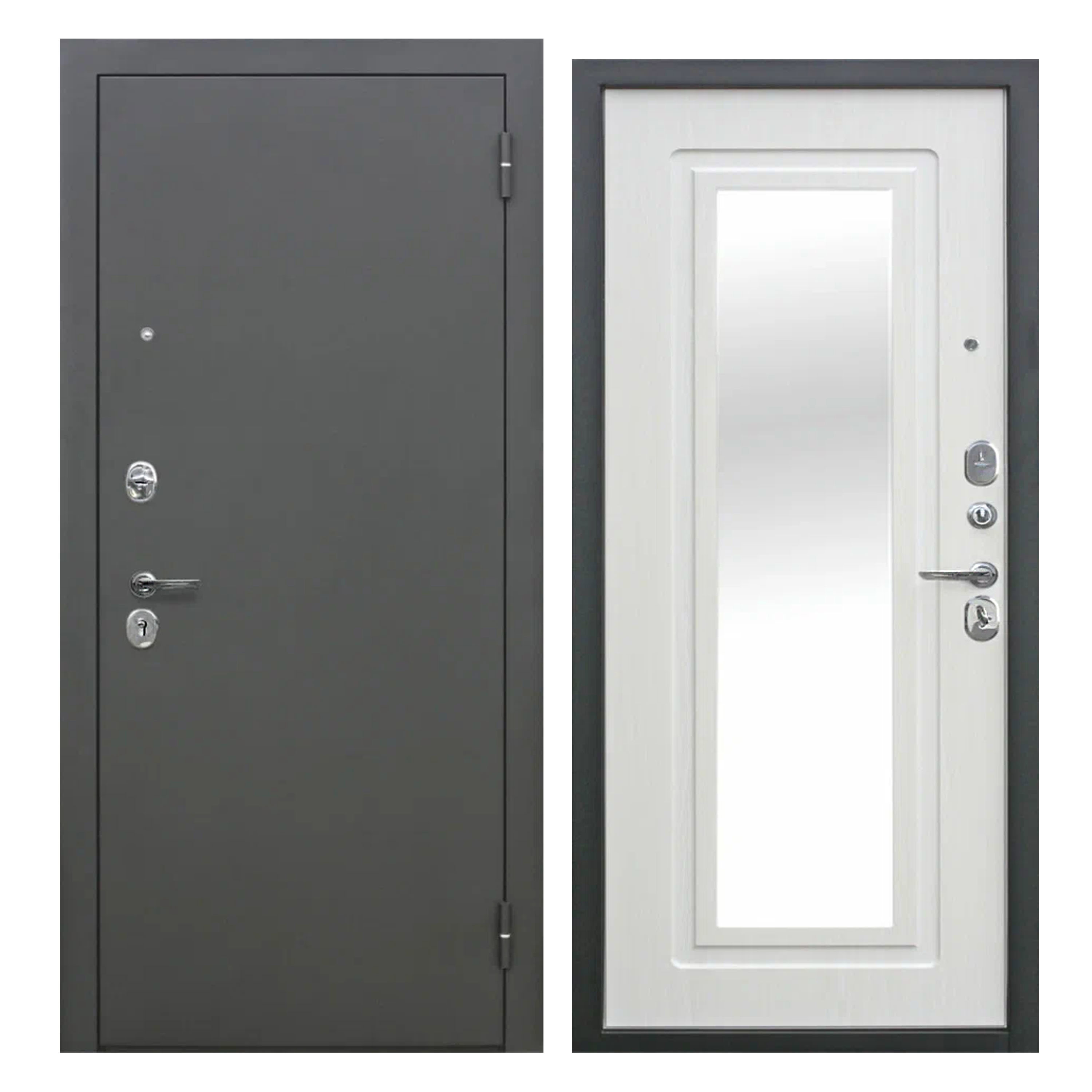 Изображение товара Входная дверь Superlock SL-6 правый 205x86см цвет антик серебро/белый ясень с зеркалом