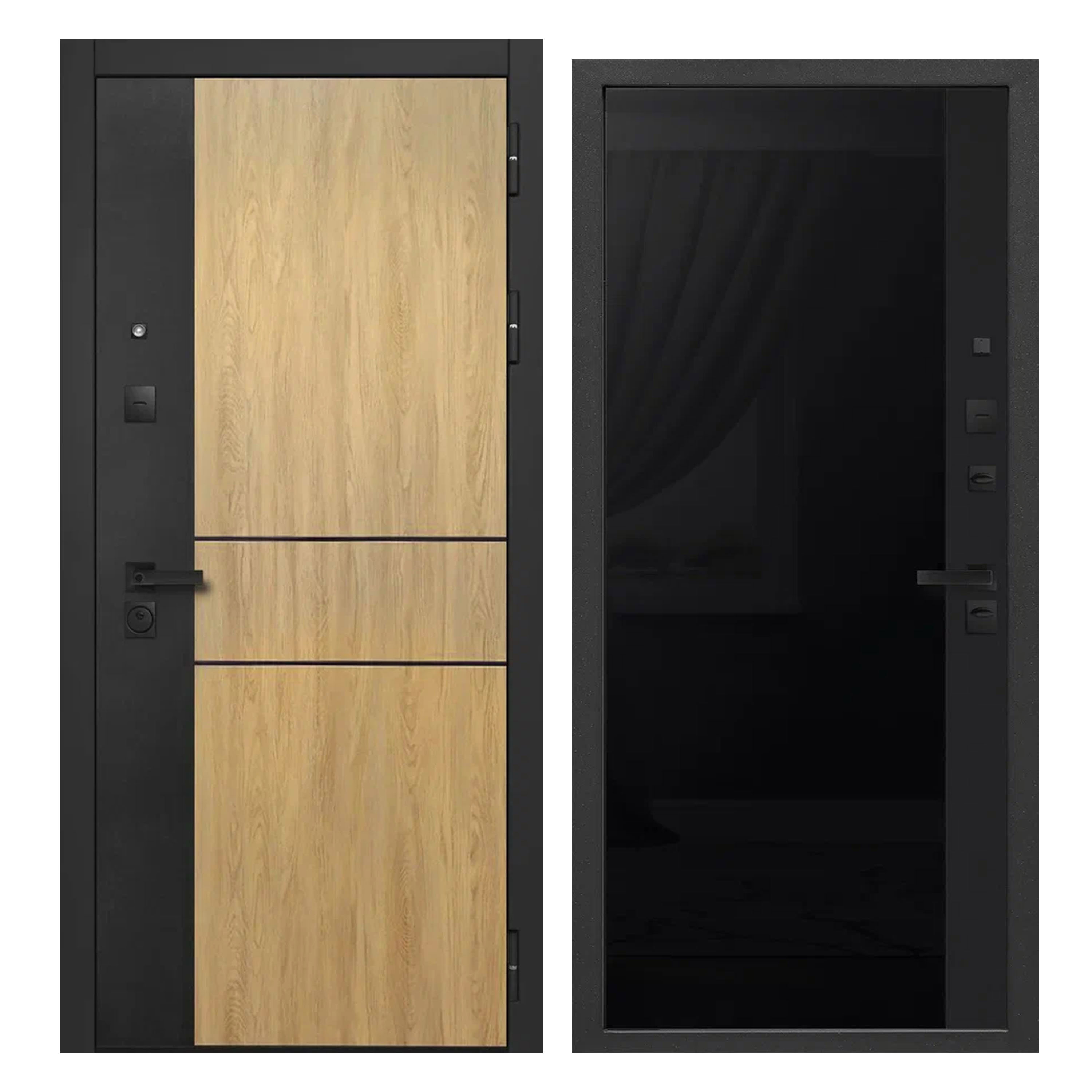 Изображение товара Входная дверь Superlock SL-13 правый 205x86см цвет дуб и сатин черный/стекло черное Изображение товара Входная дверь Superlock SL-13 правый 205x86см цвет дуб и сатин черный/стекло черное
