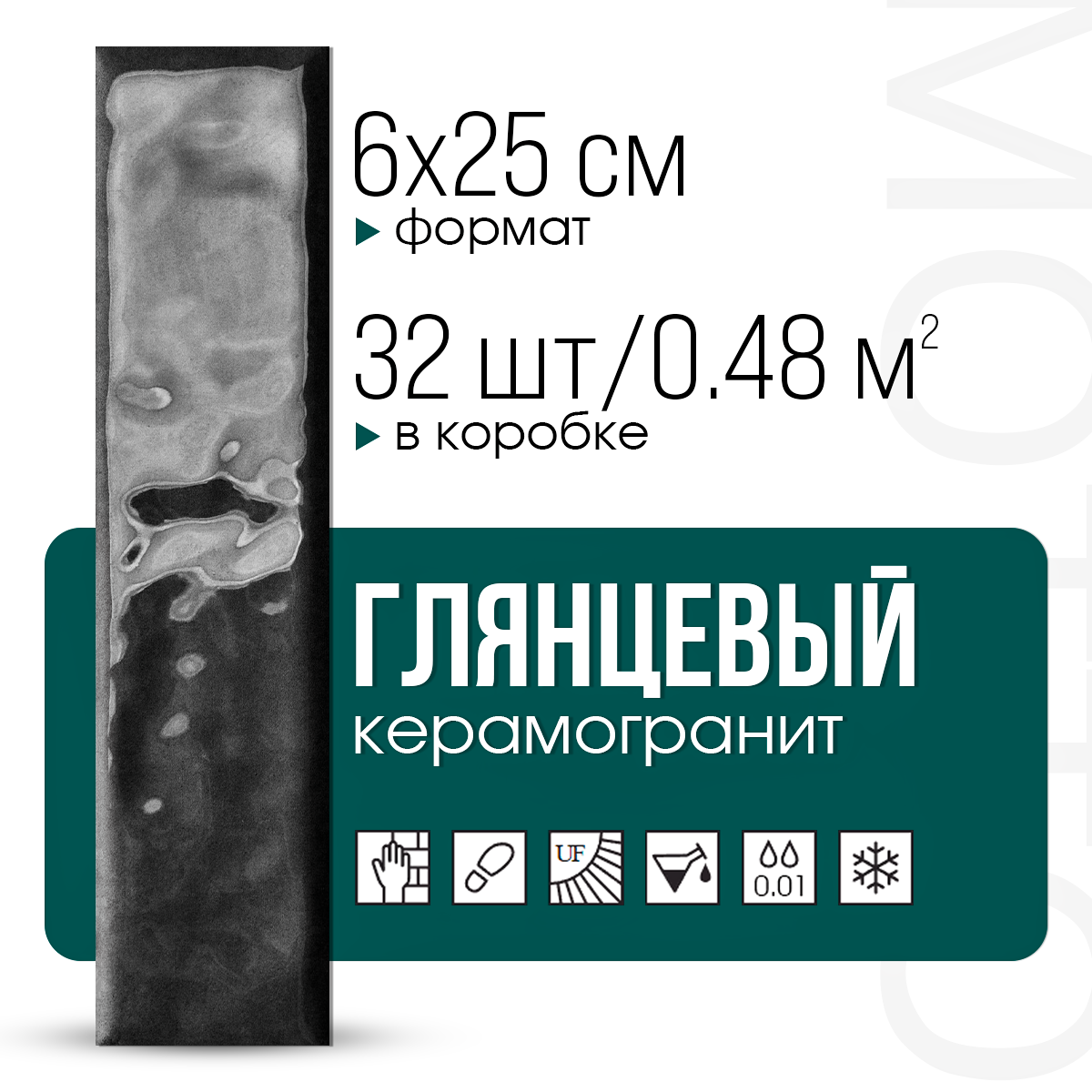 Изображение товара Керамогранит Motto Levels N100047 6x25 см черный глянцевый для стен и пола