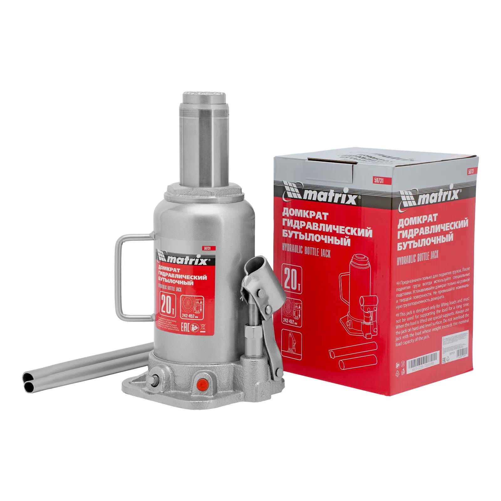 Изображение товара Домкрат бутылочный гидравлический Matrix 50731 до 20 т, 242-452 мм Изображение товара Домкрат бутылочный гидравлический Matrix 50731 до 20 т, 242-452 мм