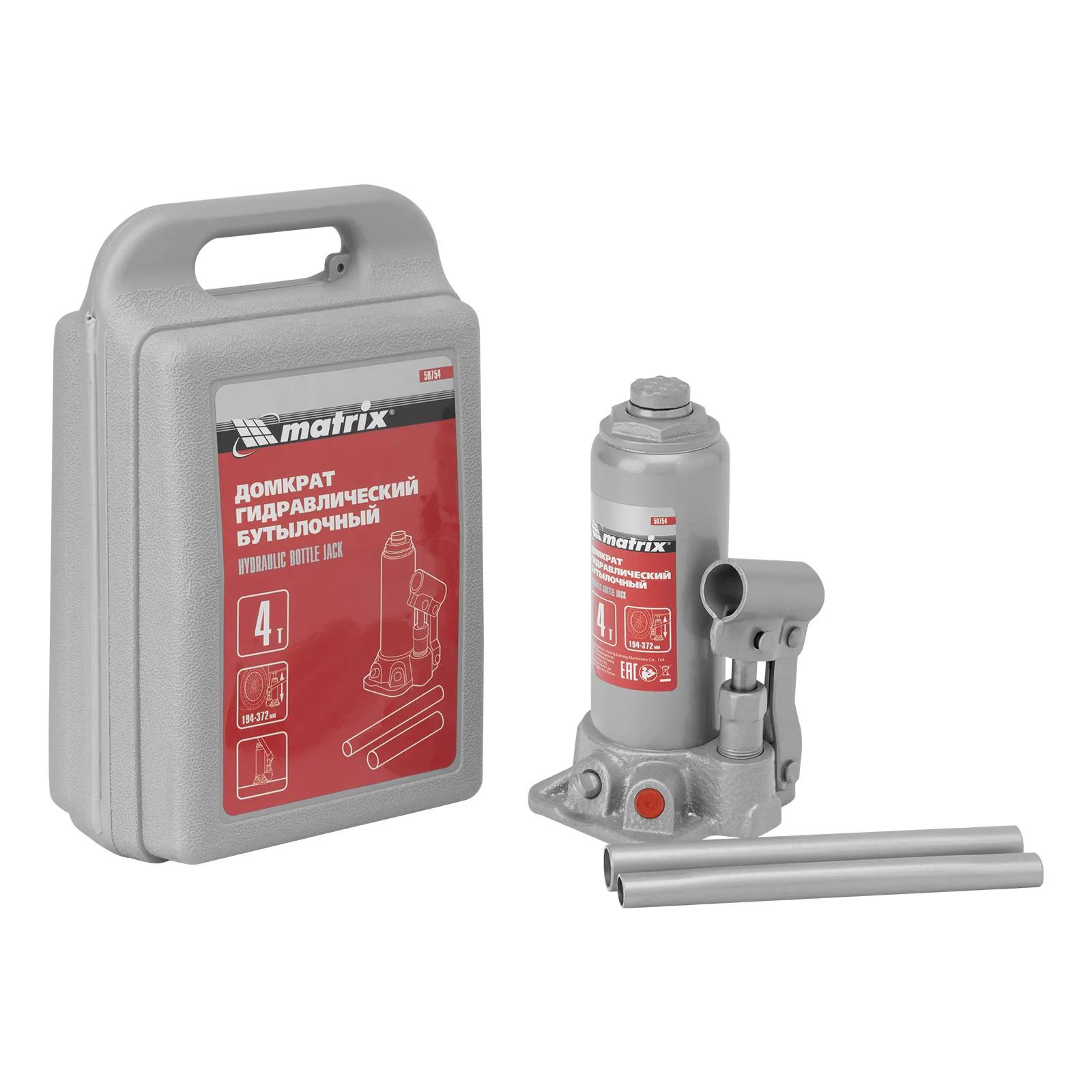 Изображение товара Домкрат бутылочный гидравлический Matrix 50754 до 4 т, 194-372 мм