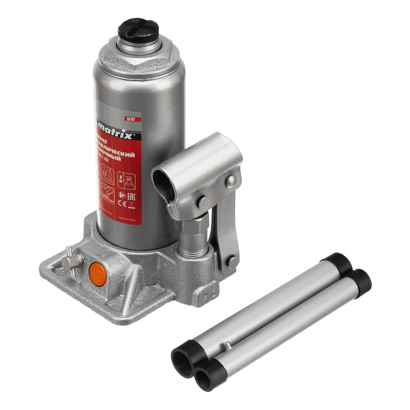 Изображение товара Домкрат бутылочный гидравлический Matrix 50762 до 3 т, 178-343 мм Изображение товара Домкрат бутылочный гидравлический Matrix 50762 до 3 т, 178-343 мм