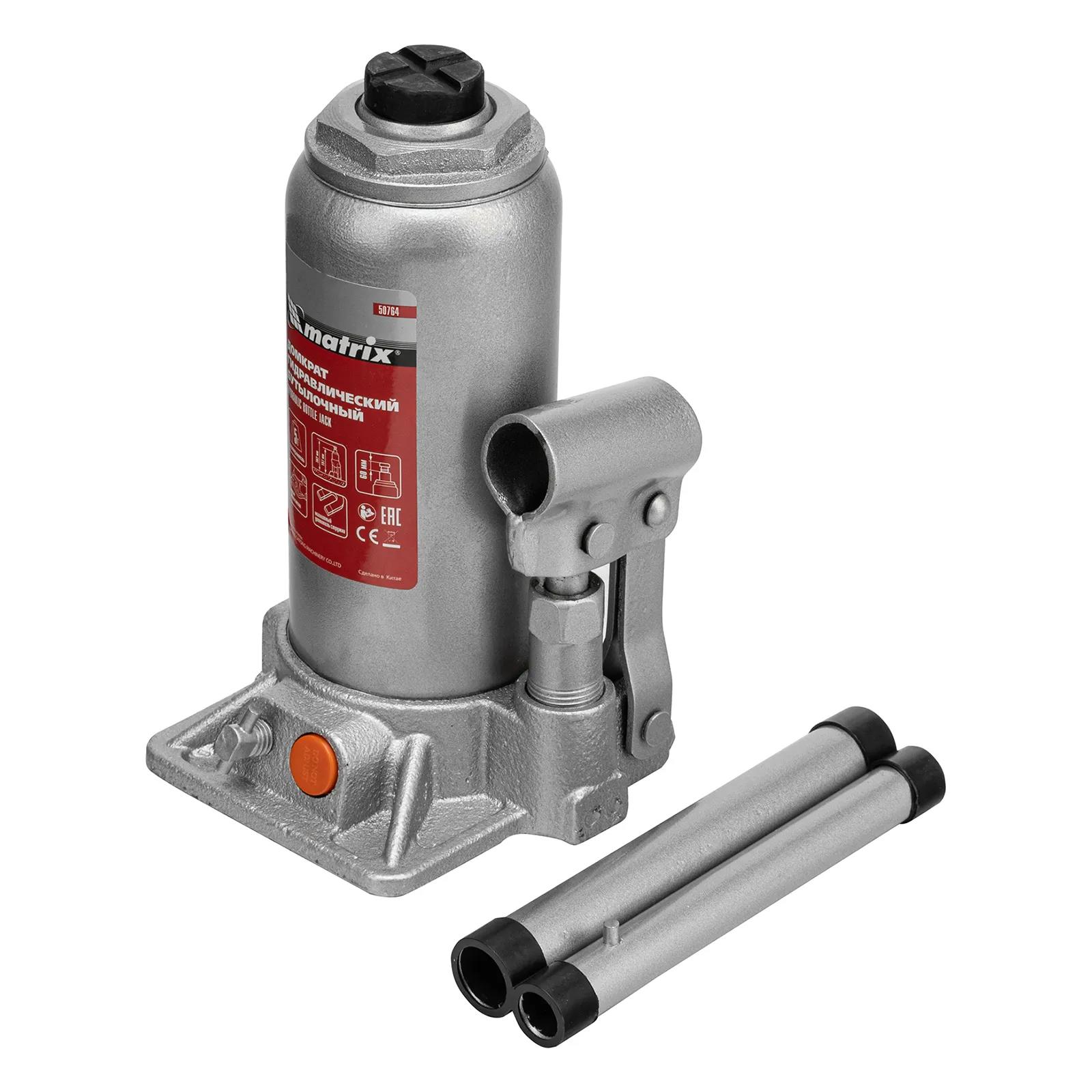 Изображение товара Домкрат бутылочный гидравлический Matrix 50764 до 5 т, 197-382 мм Изображение товара Домкрат бутылочный гидравлический Matrix 50764 до 5 т, 197-382 мм