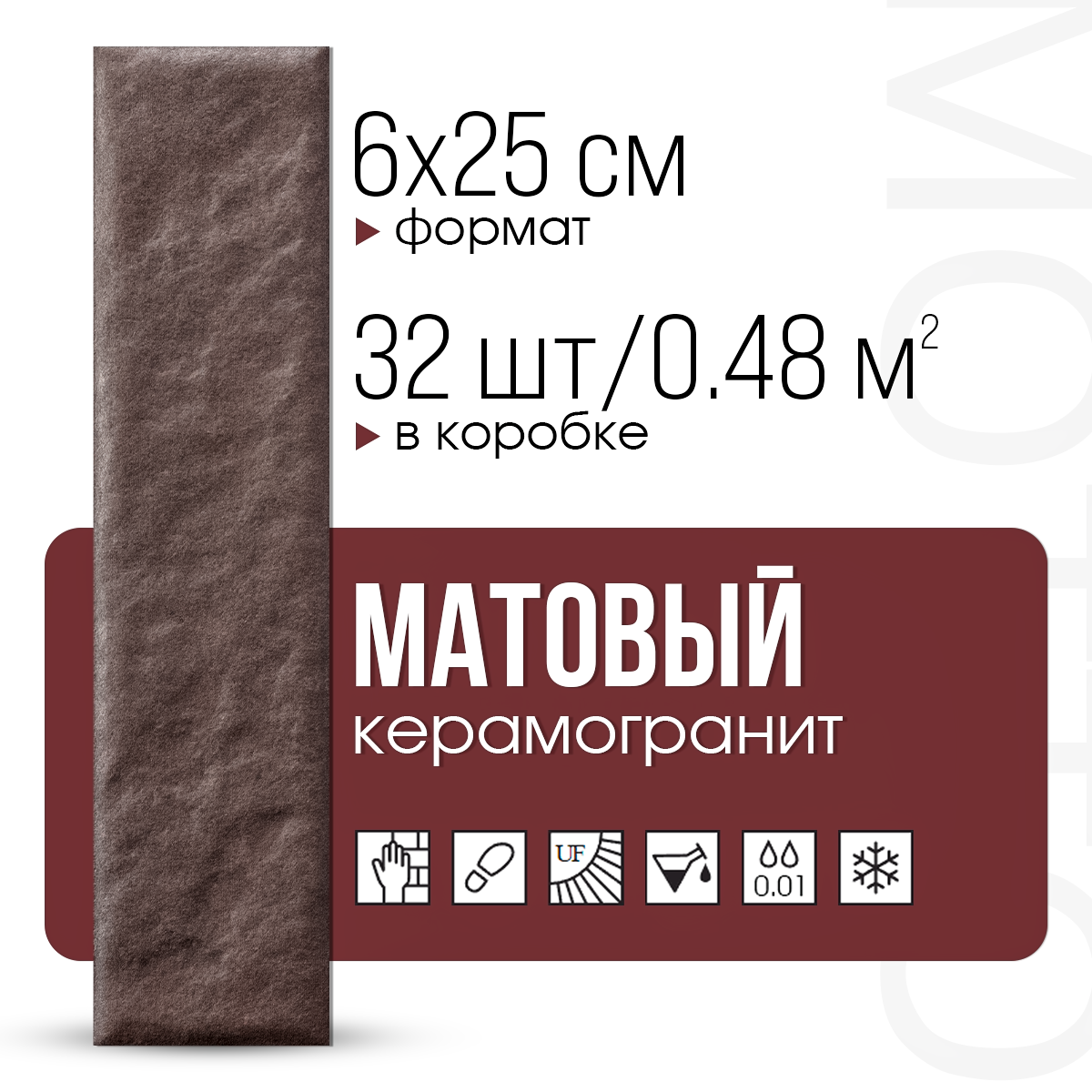 Изображение товара Керамогранит Motto Levels N100014 6x25 см фиолетовый матовый морозостойкий