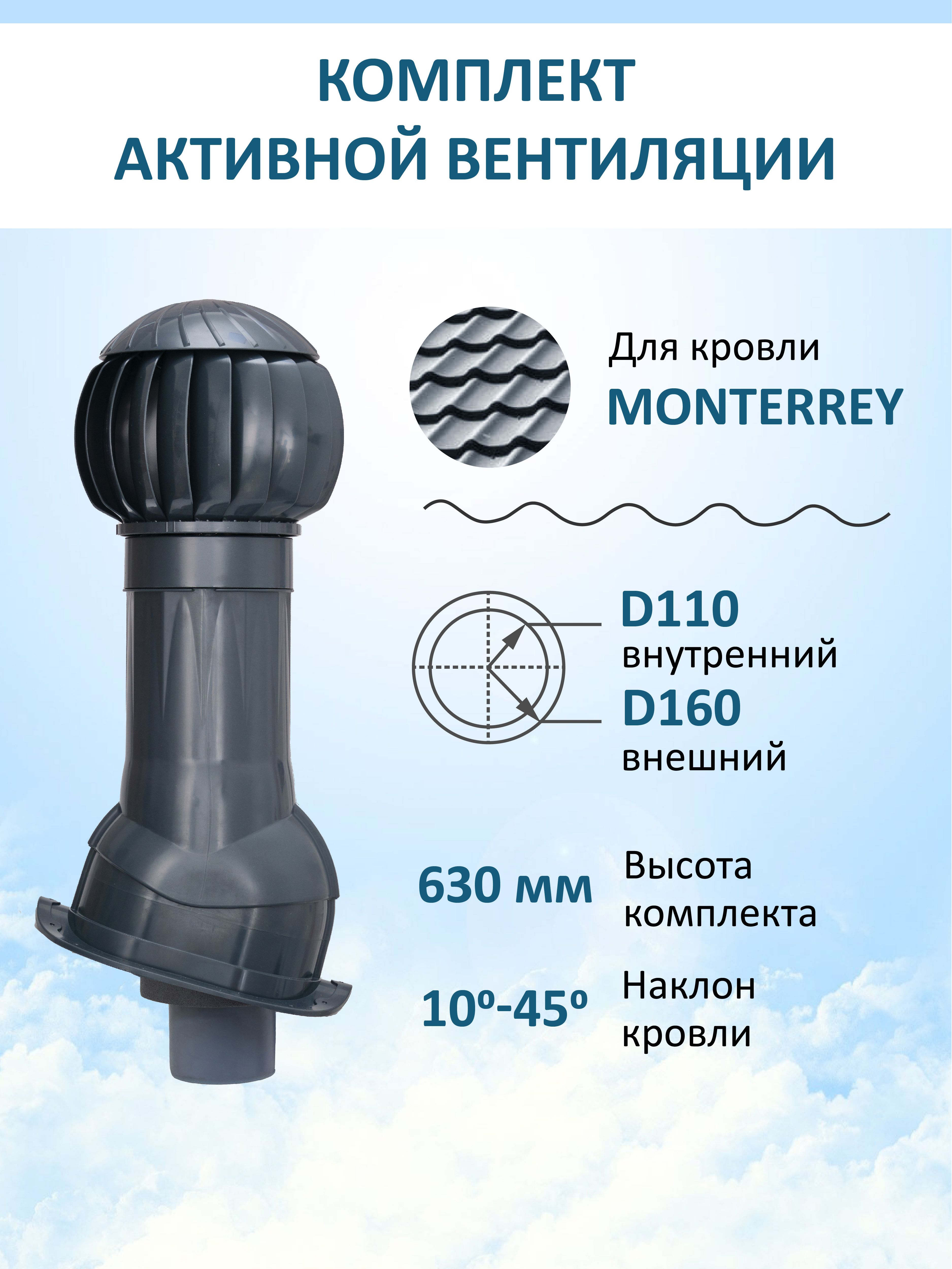 Изображение товара Кровельный дефлектор GERVENT Monterrey 110 мм для металлочерепицы