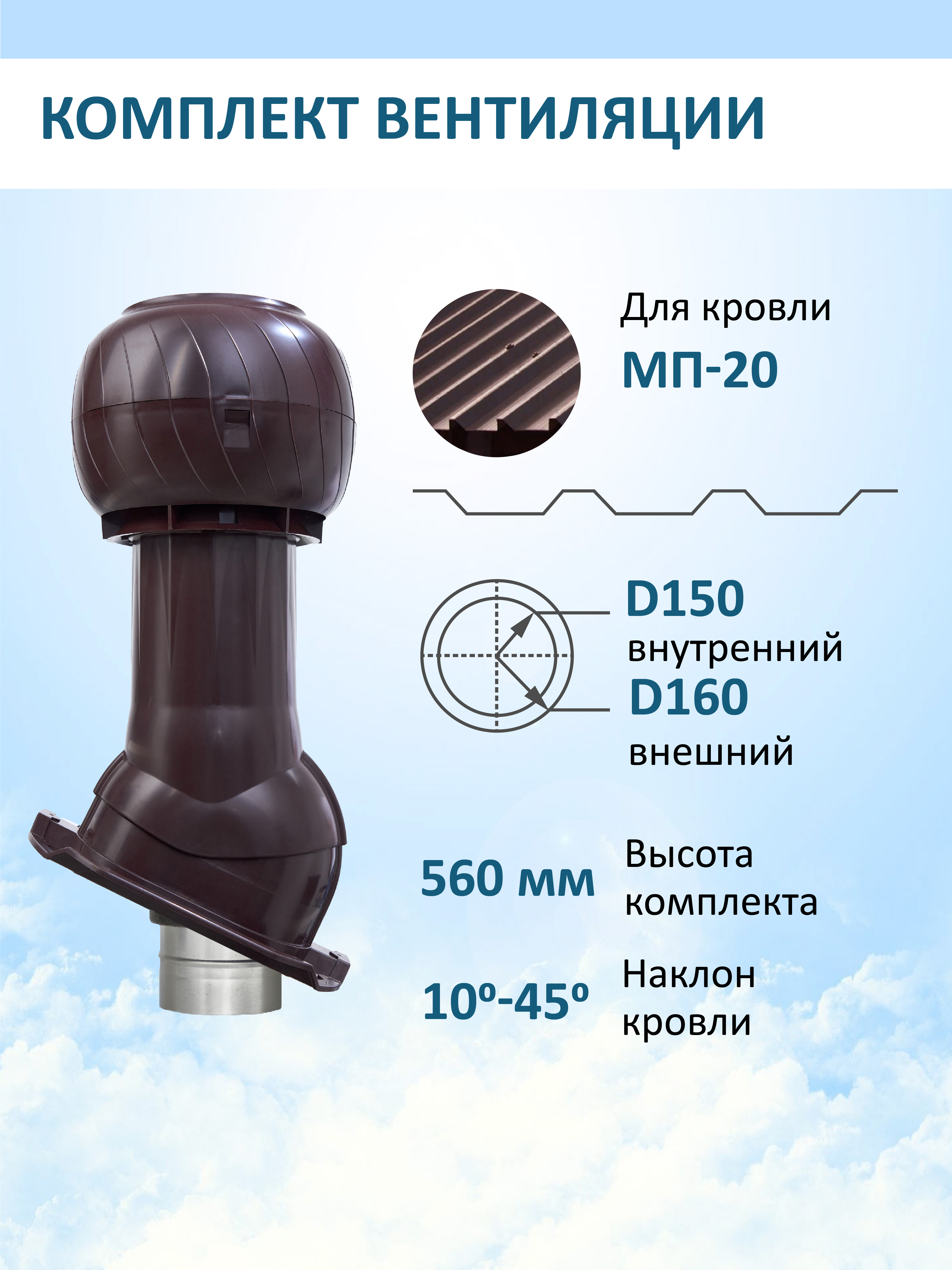 Изображение товара Комплект вентиляции для профнастила Gervent PROF-20 ⌀150/160мм RAL 8017