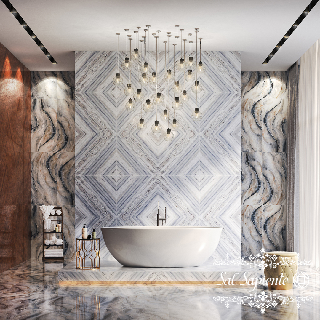 Изображение товара Керамогранит Sal Sapiente Панно бабочка 80x80 см голубой с серым матовая поверхность