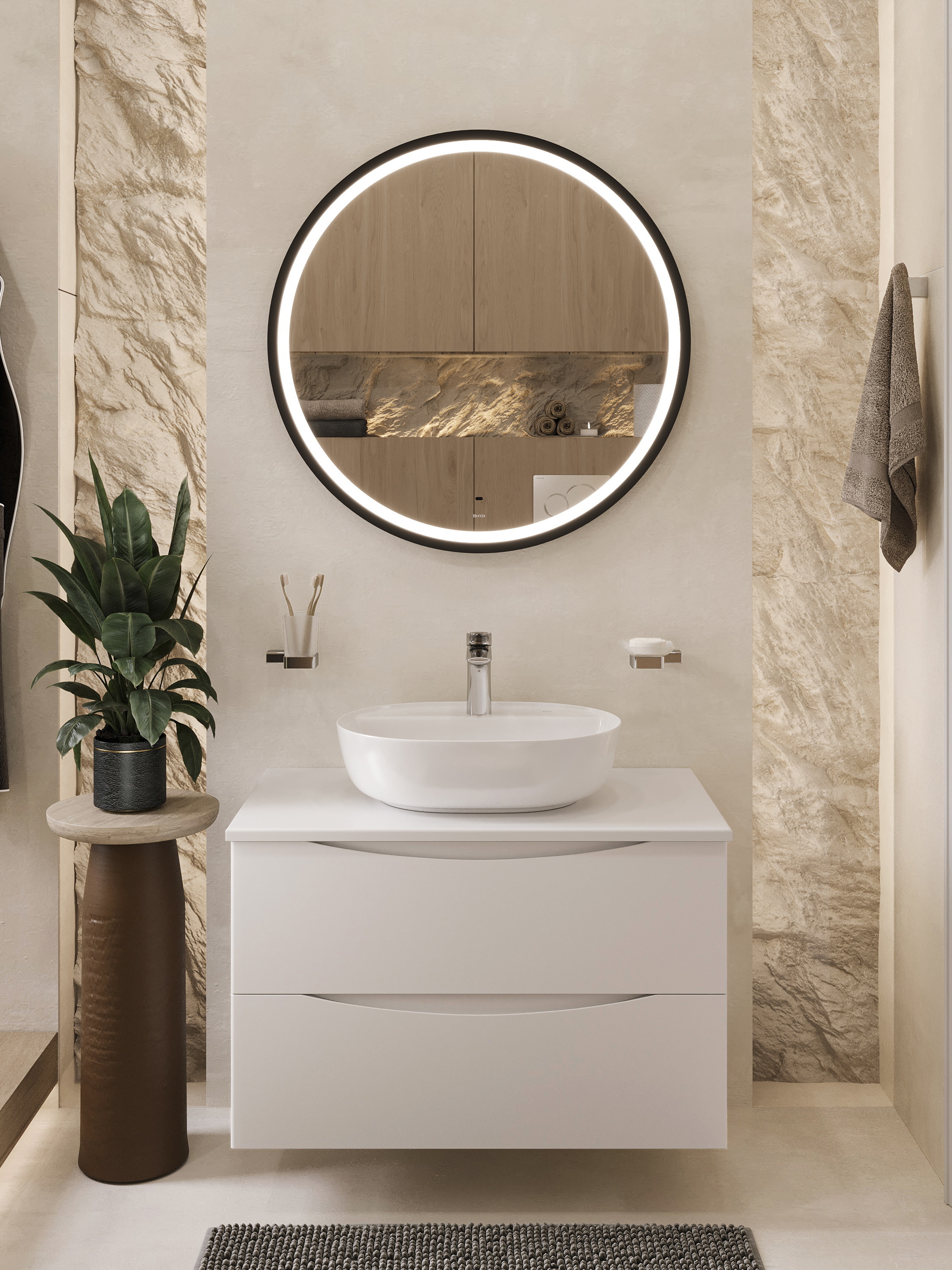 Изображение товара Тумба с раковиной Bond T05805-S01500 для ванной 80 см белая матовая