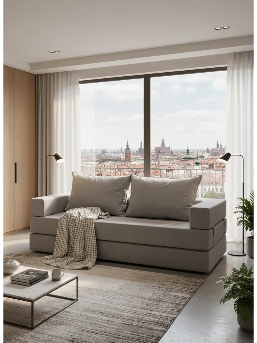 Изображение товара Диван раскладной Cityhd Брюссель-7 велюр серый 200x90 см двухспальный стильный и удобный