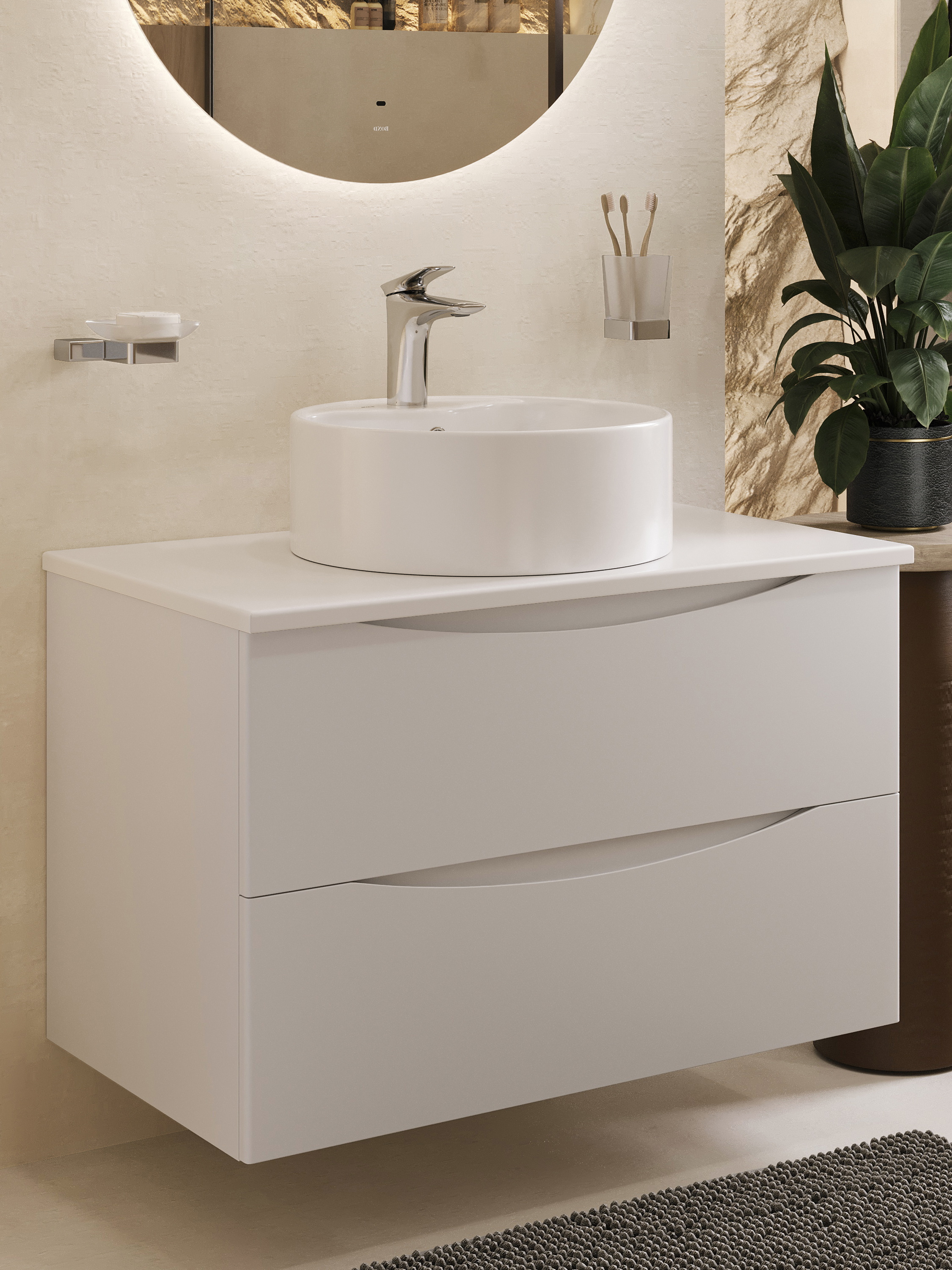 Изображение товара Подвесная тумба с раковиной Bond Cube для ванной 80 см белая матовая