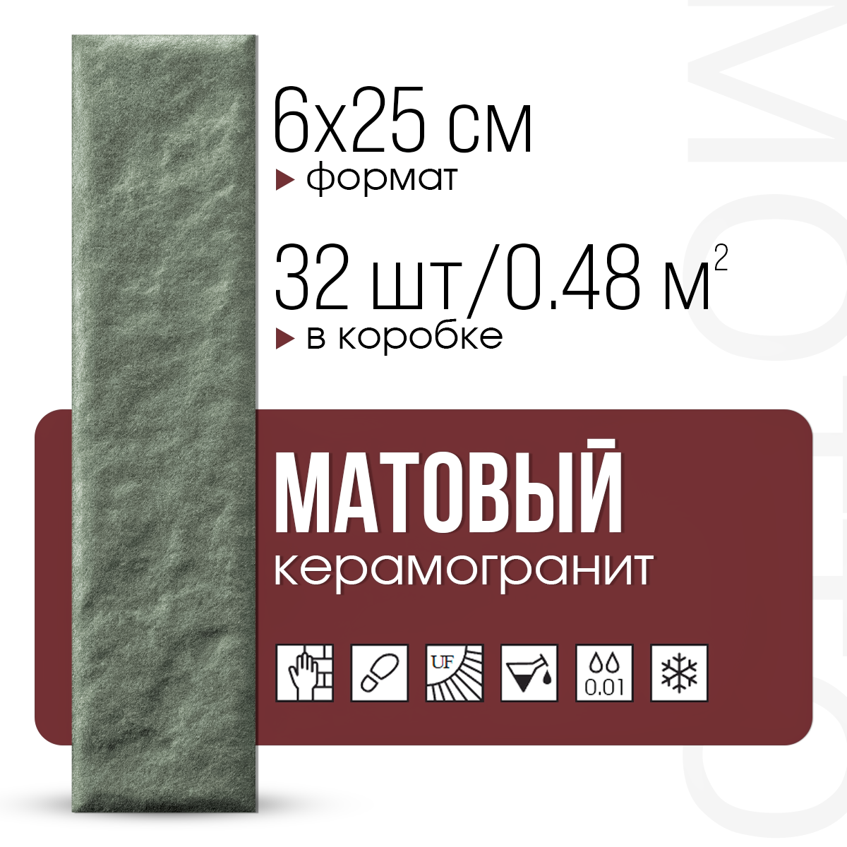 Изображение товара Керамогранит Motto Levels N100040 6x25 см оливковый для стен и пола