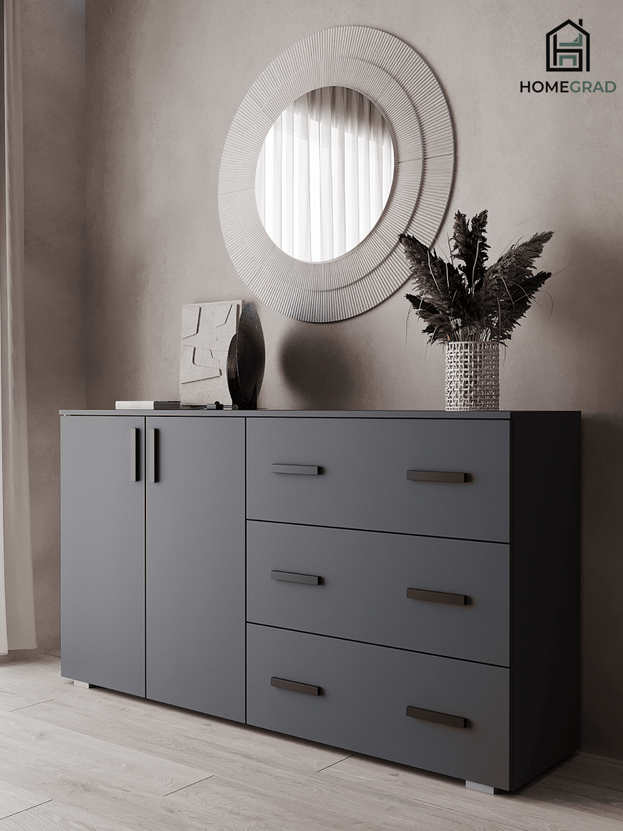 Изображение товара Комод Homegrad Boston 3 ящика 160.2x40x89 см ЛДСП цвет графит