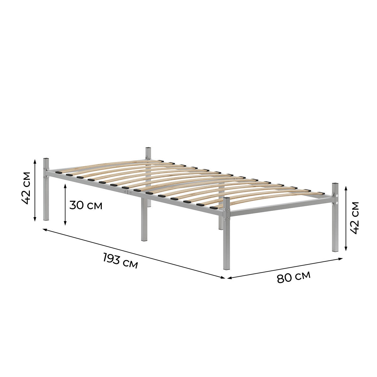Изображение товара Кровать Домаклево Металика 90x200 см металлическая односпальная серого цвета