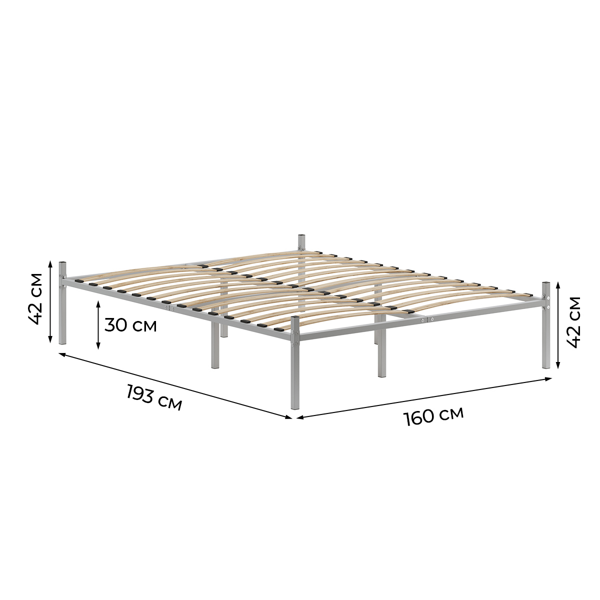 Изображение товара Кровать Домаклево Металика 160x190 см серый металл с съемными изголовьями