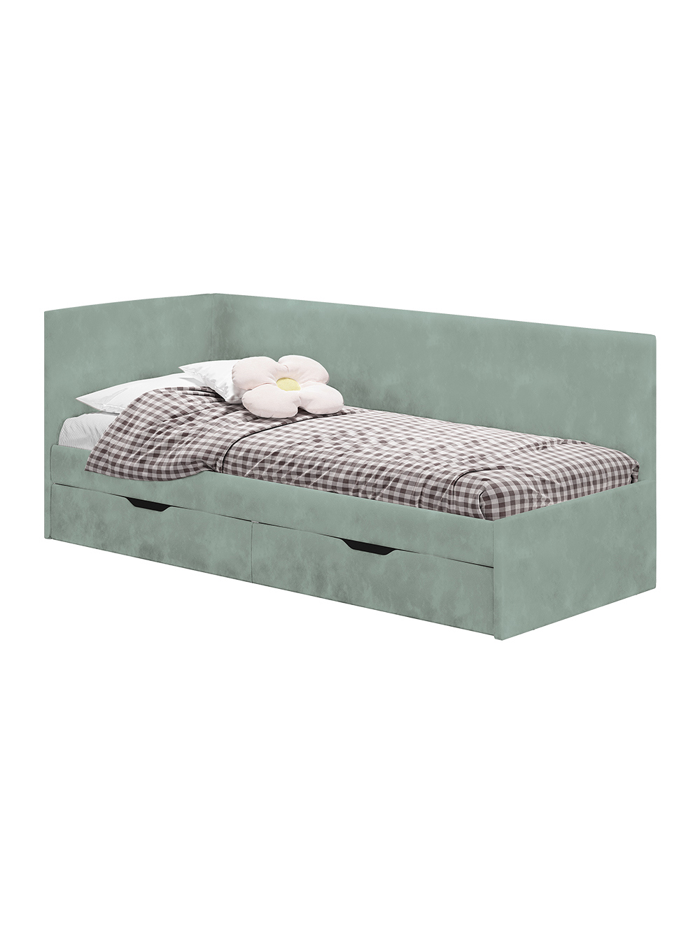 Изображение товара Кровать БТС Лео 90x200 см с ящиками и велюровой обивкой зелёный