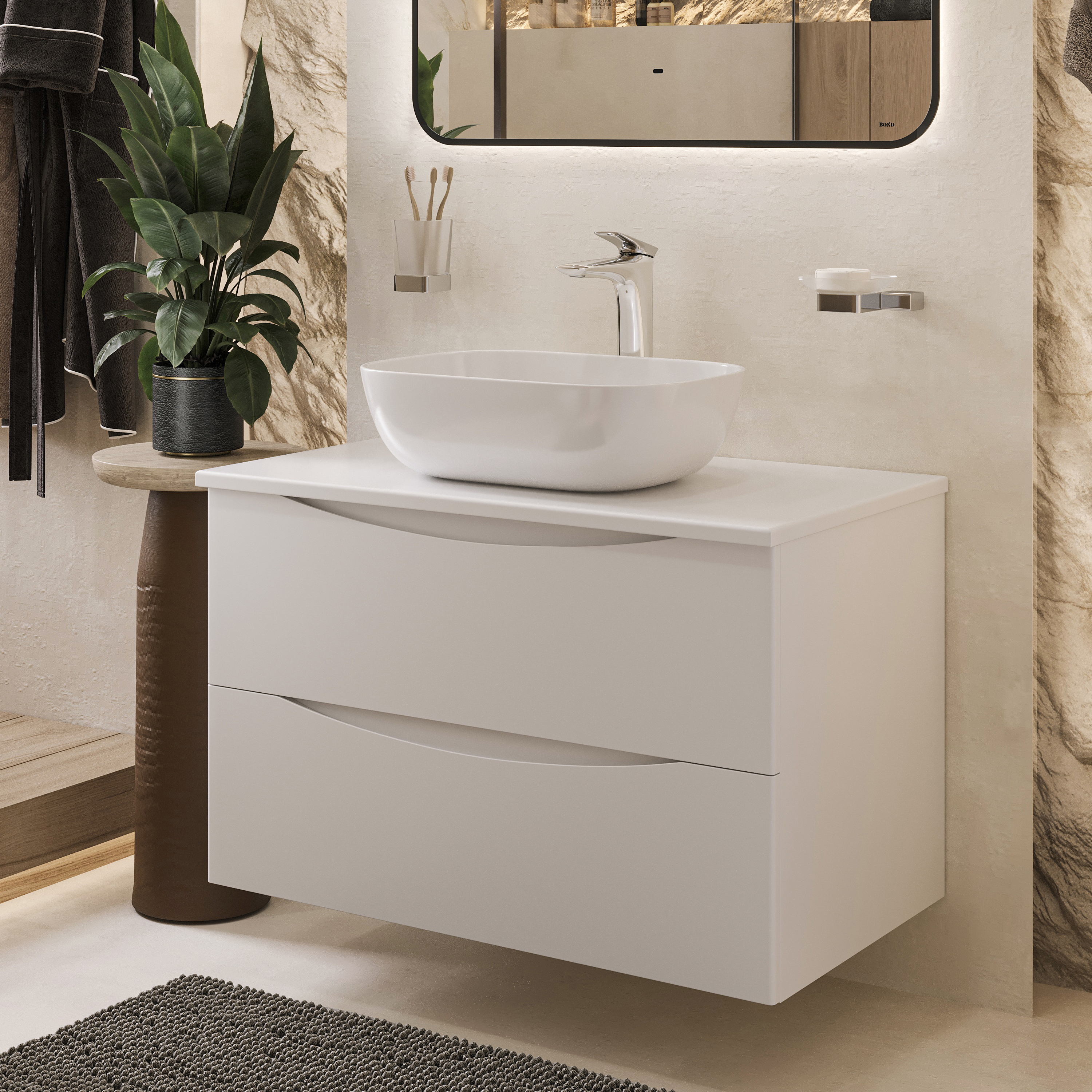 Изображение товара Тумба с раковиной Bond T05805-S54450 подвесная белая матовая
