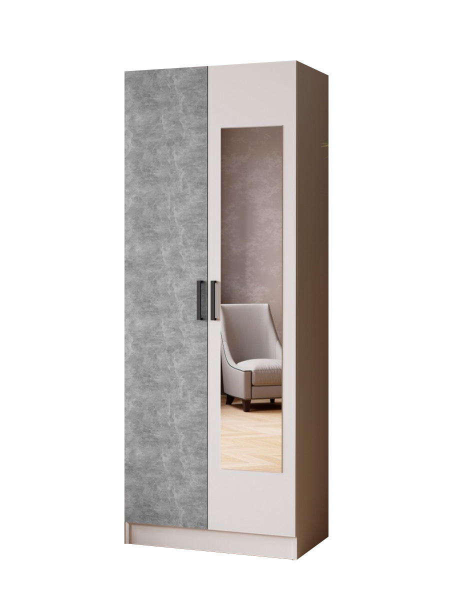 Изображение товара Шкаф распашной Micon Ларс с 2 дверями и зеркалом 80x210x51 см ЛДСП цвет белый/ателье светлое