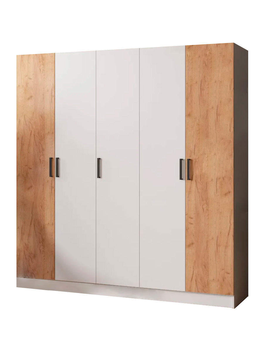 Изображение товара Шкаф распашной Micon Ларс 5 дверей 200x210x51 см белый дуб крафт золотой