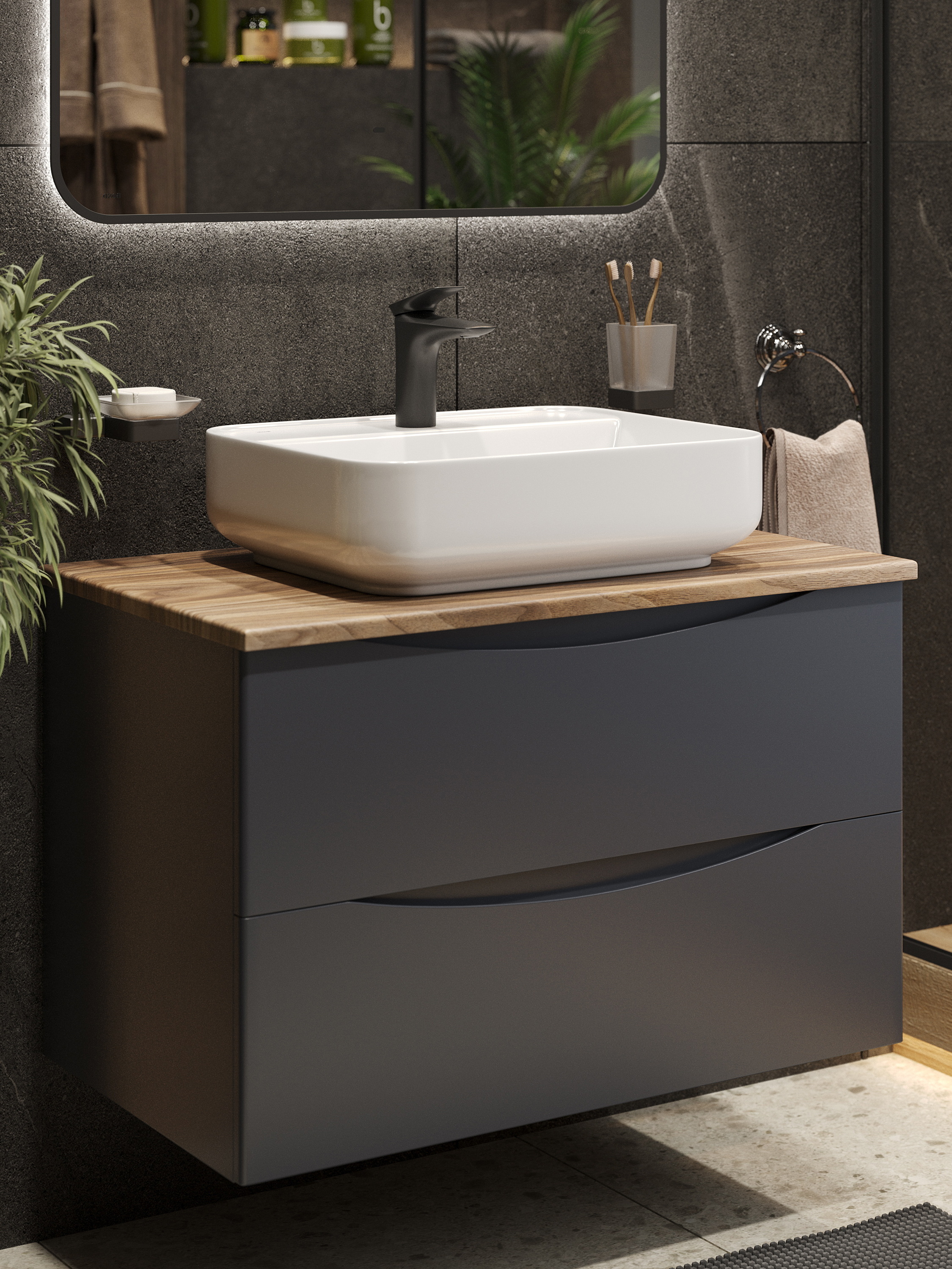 Изображение товара Подвесная тумба с раковиной Bond Cube T09807-S13500 серый с деревом