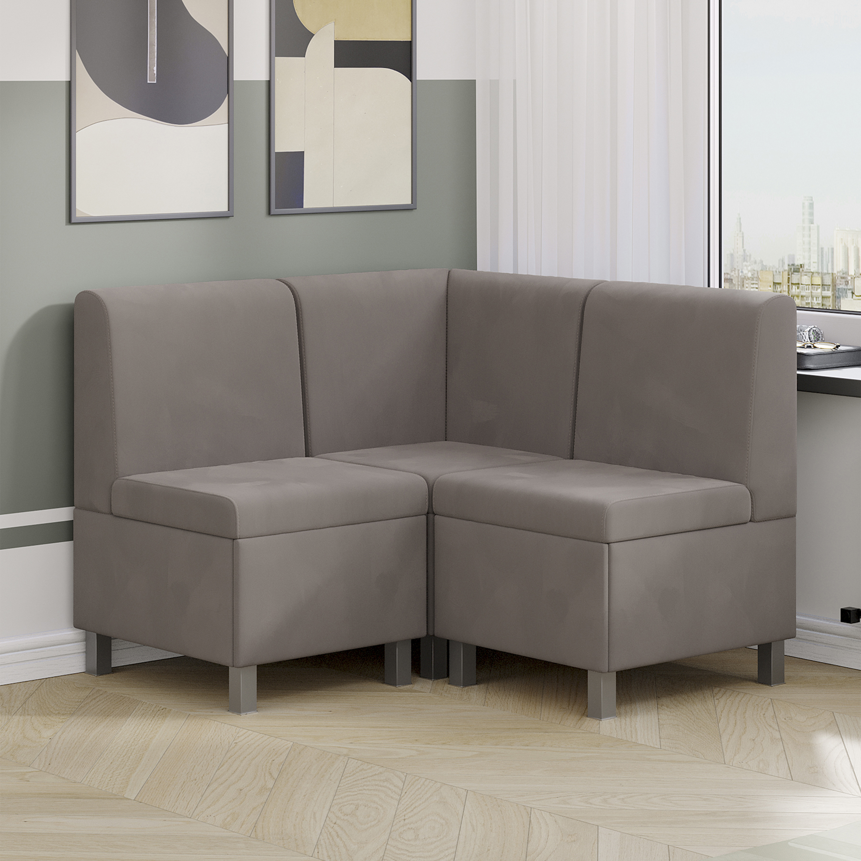 Изображение товара Диван кухонный Трия Каир 115x83x64 см велюр Camaro 05 мокко стильный комфортный в России