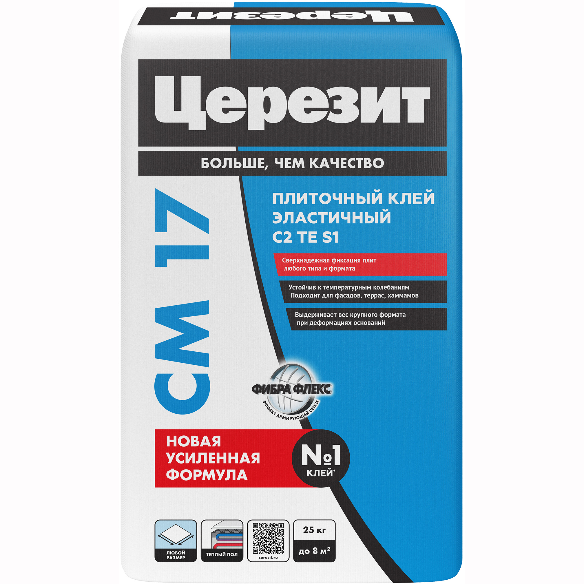 Изображение товара Высокоэластичный клей для плитки Церезит CM 17 Super Flex 25 кг для внутренних и наружных работ