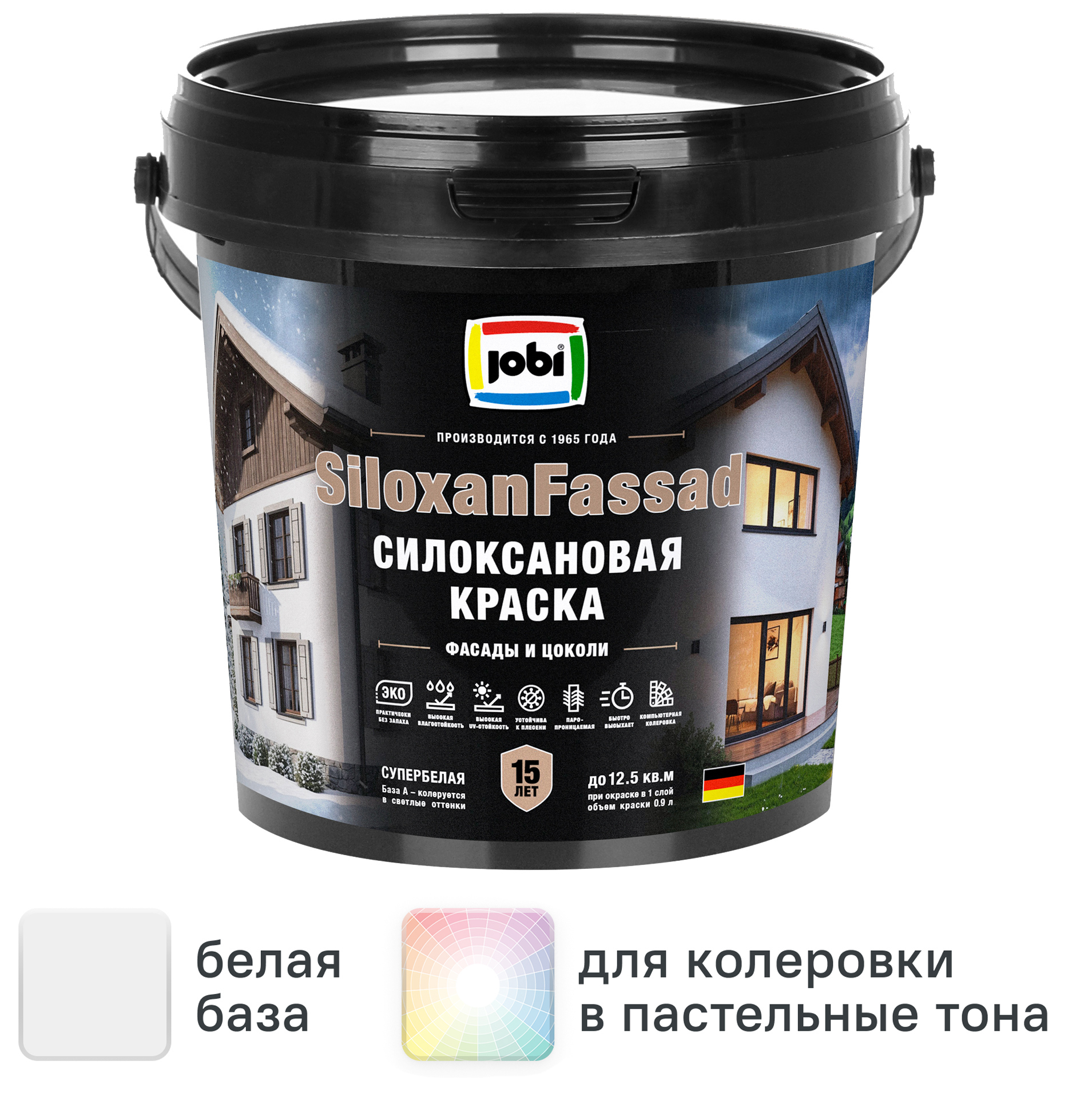 Изображение товара Краска фасадная Jobi Siloxanfassad матовая цвет белый база A 0.9 л Изображение товара Краска фасадная Jobi Siloxanfassad матовая цвет белый база A 0.9 л