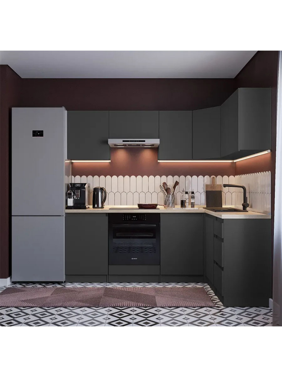 Изображение товара Кухонный гарнитур Леон 210x200x140 см серый ЛДСП России