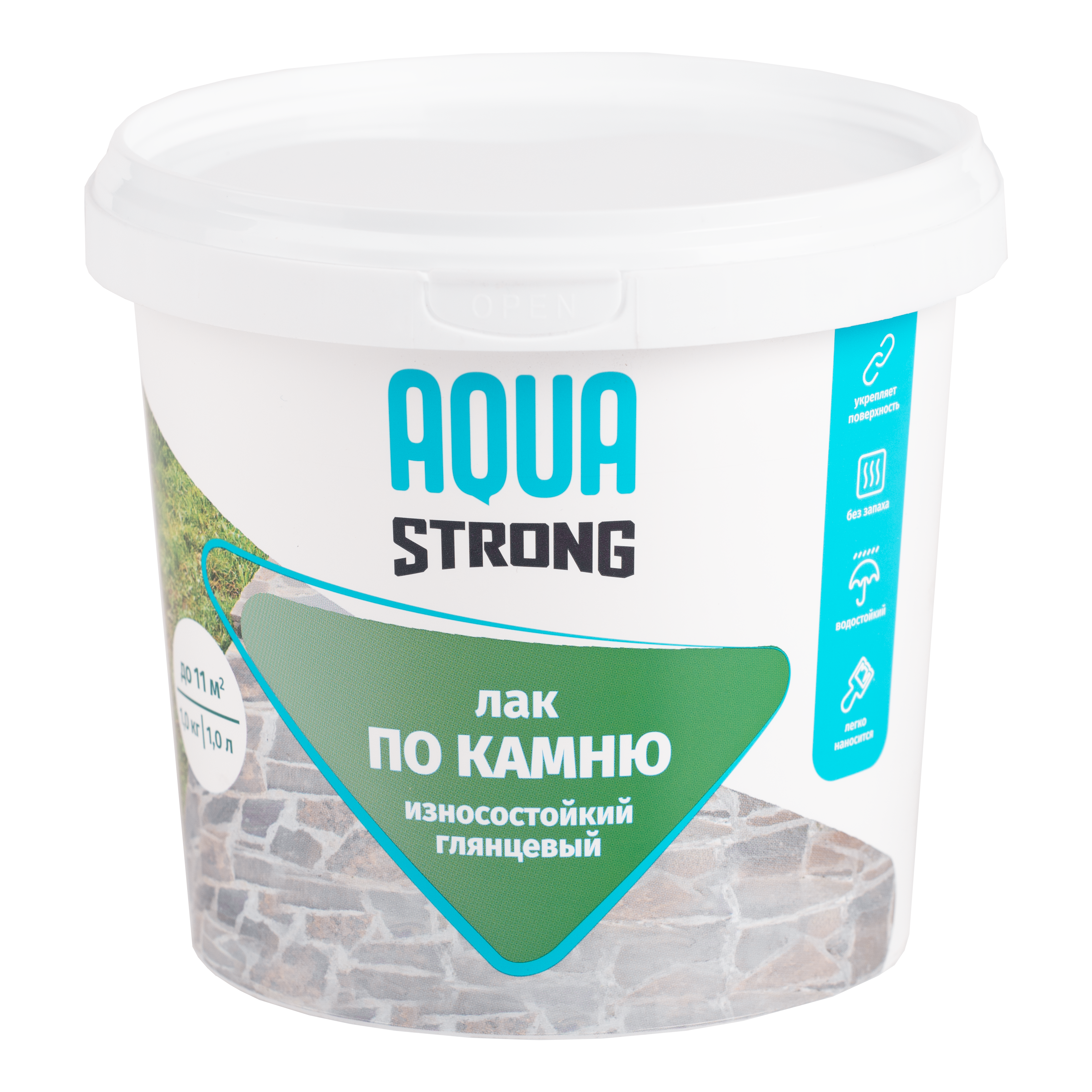 Изображение товара Лак по камню Aquastrong водный глянцевый 1л для фасадов и дорожек