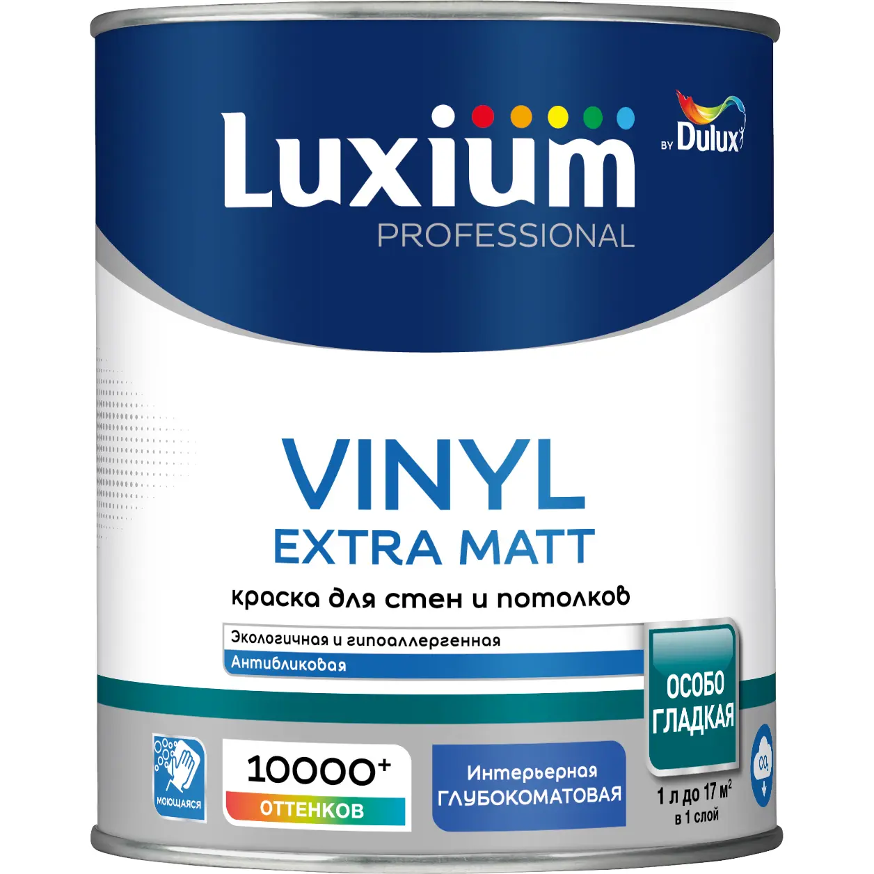 Краска для стен и потолков моющаяся Luxium Vinyl Extra Matt глубокоматовая цвет прозрачный база BC 0.9 л