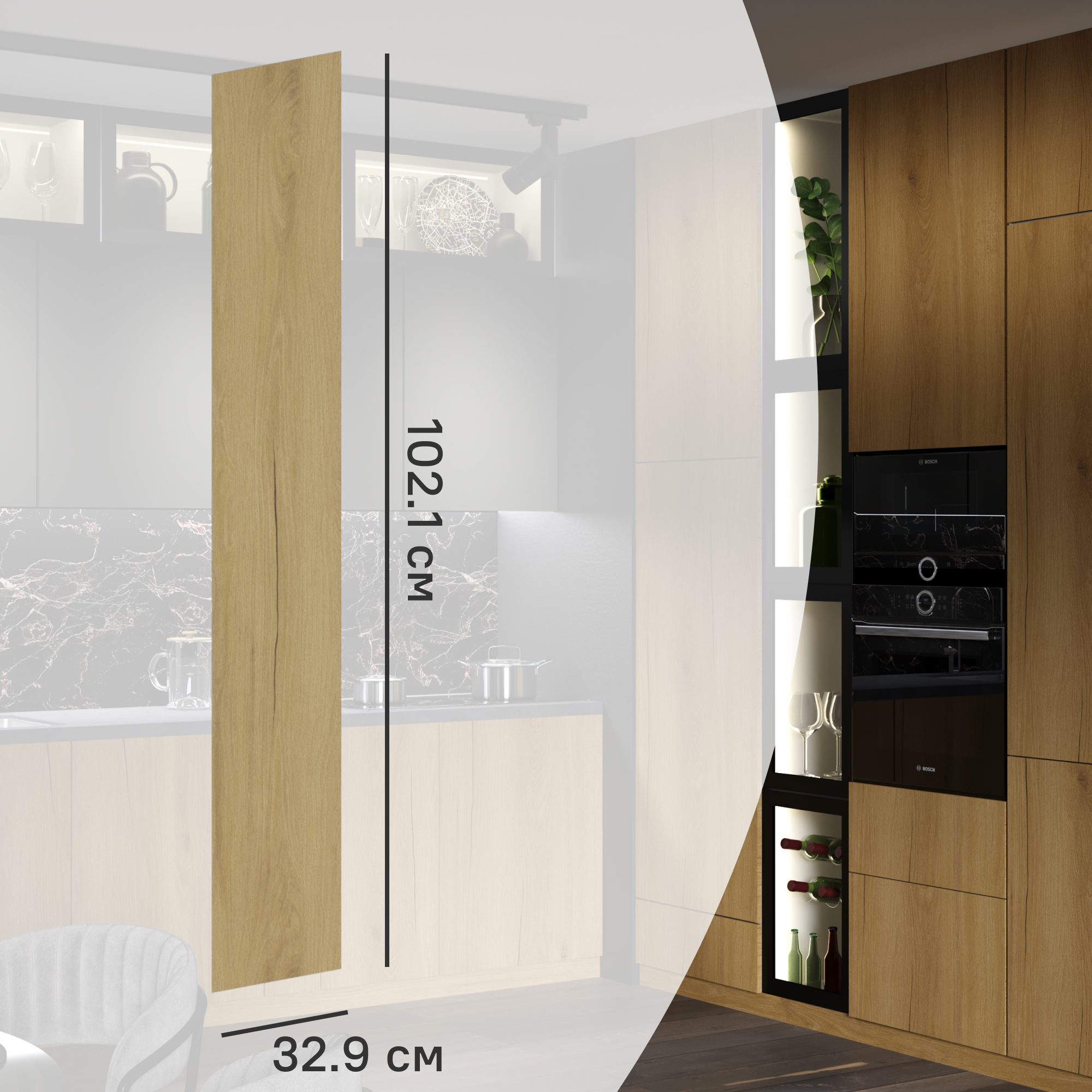 Изображение товара Фасад кухонного шкафа Верея 32.9x102.1 см DELINIA светлое дерево