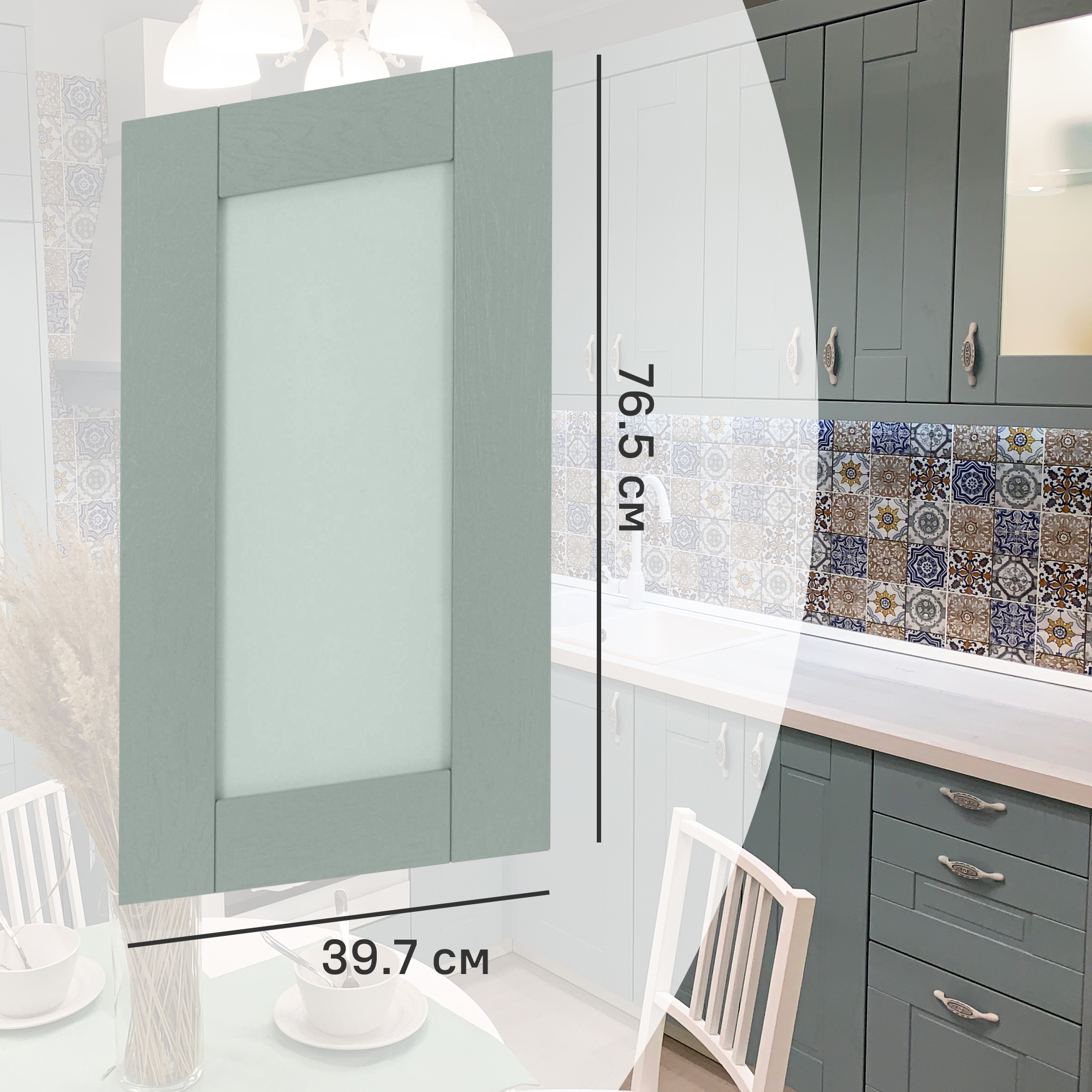 Изображение товара Фасад-витрина кухонного шкафа Томари 39.7x76.5 см голубой МДФ ПВХ Россия