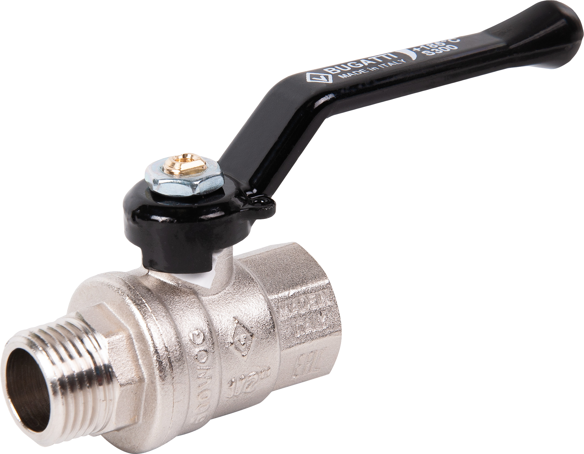 Кран шаровой прямой Bugatti Oregon DN15 PN40 1/2" НР/ВР латунь ручка рычаг