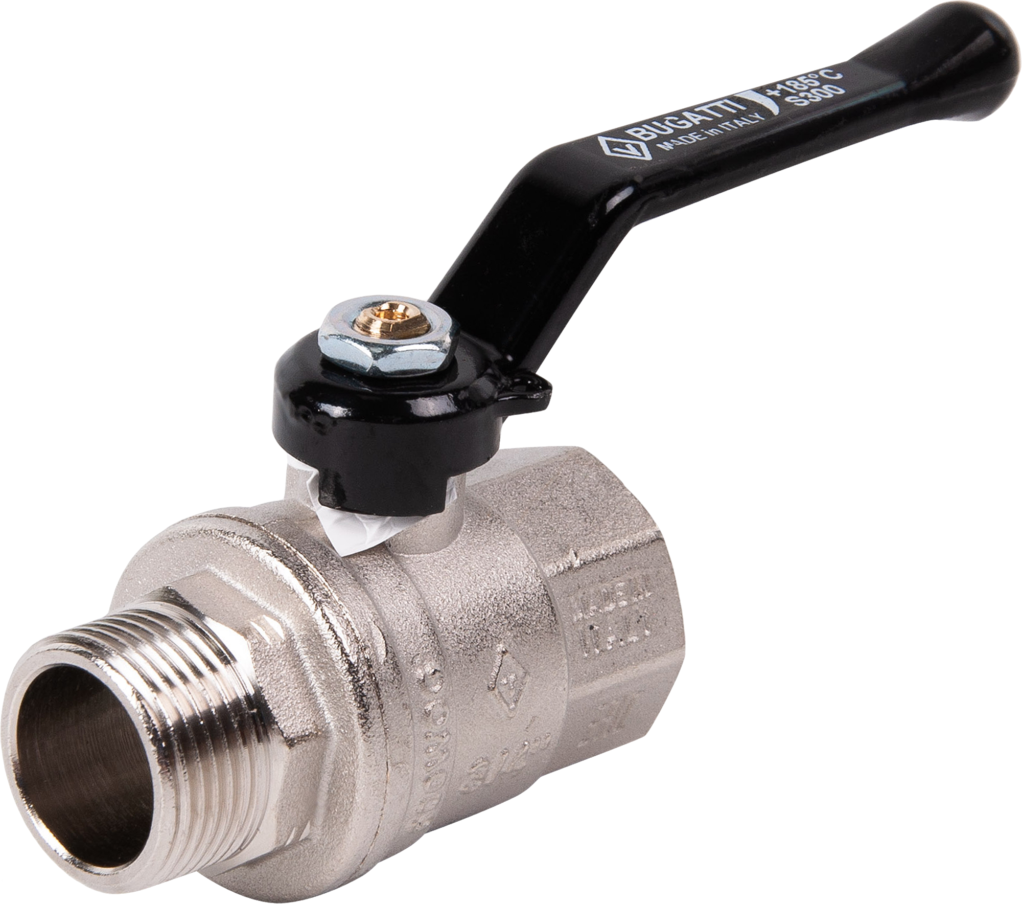 Кран шаровой прямой Bugatti Oregon DN20 PN40 3/4" НР/ВР латунь ручка рычаг