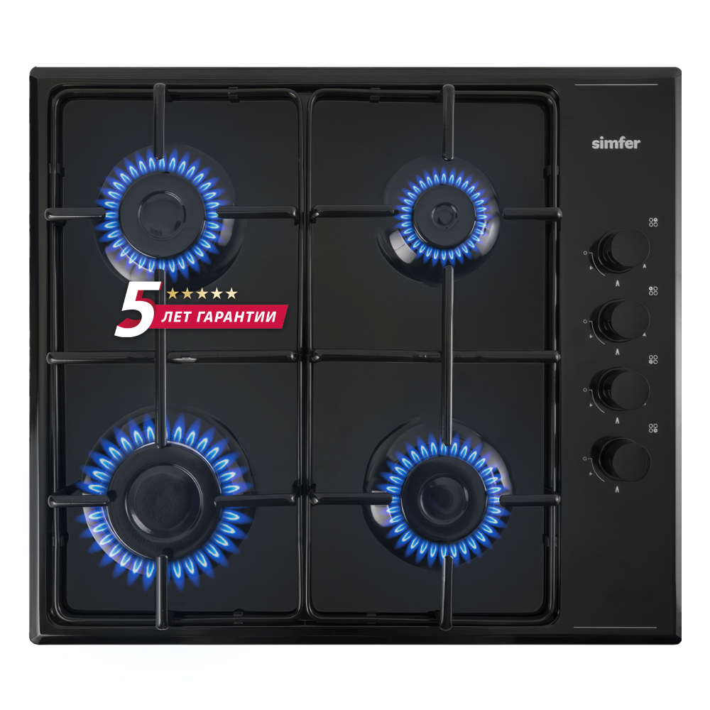 Изображение товара Газовая варочная панель Simfer H60Q40B440 60 см 4 конфорки цвет черный