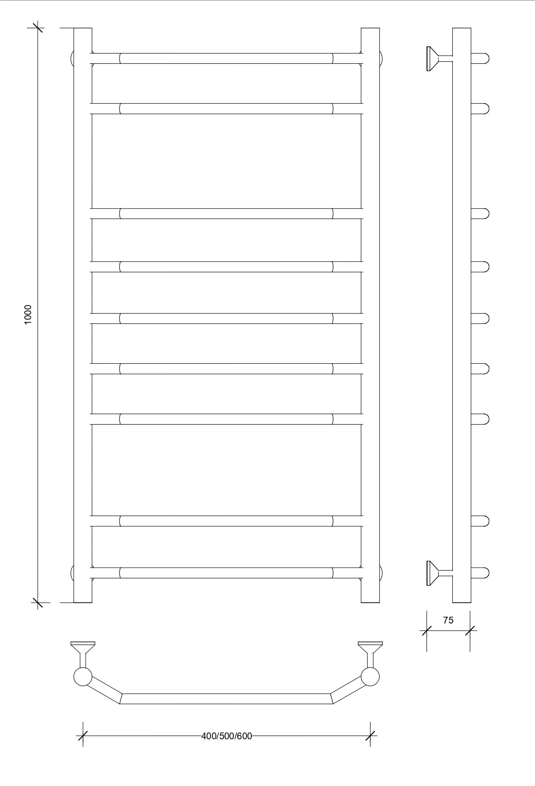 Изображение товара Полотенцесушитель водяной лесенка Secado Агата 2 1000x400 мм универсальная подводка нержавеющая сталь aisi 304 цвет белый матовый